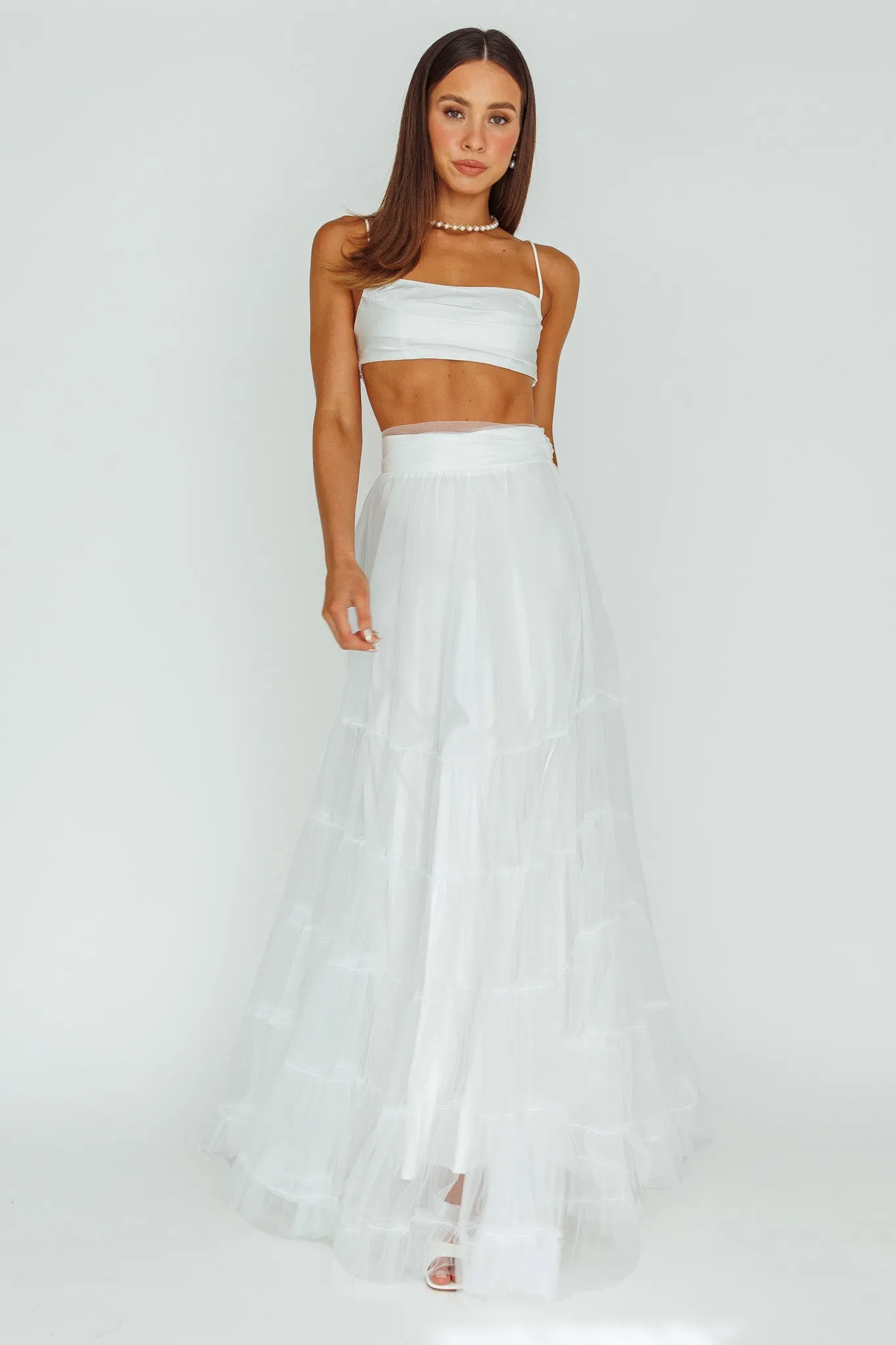 Mavis Mesh Overlay Maxi Skirt White