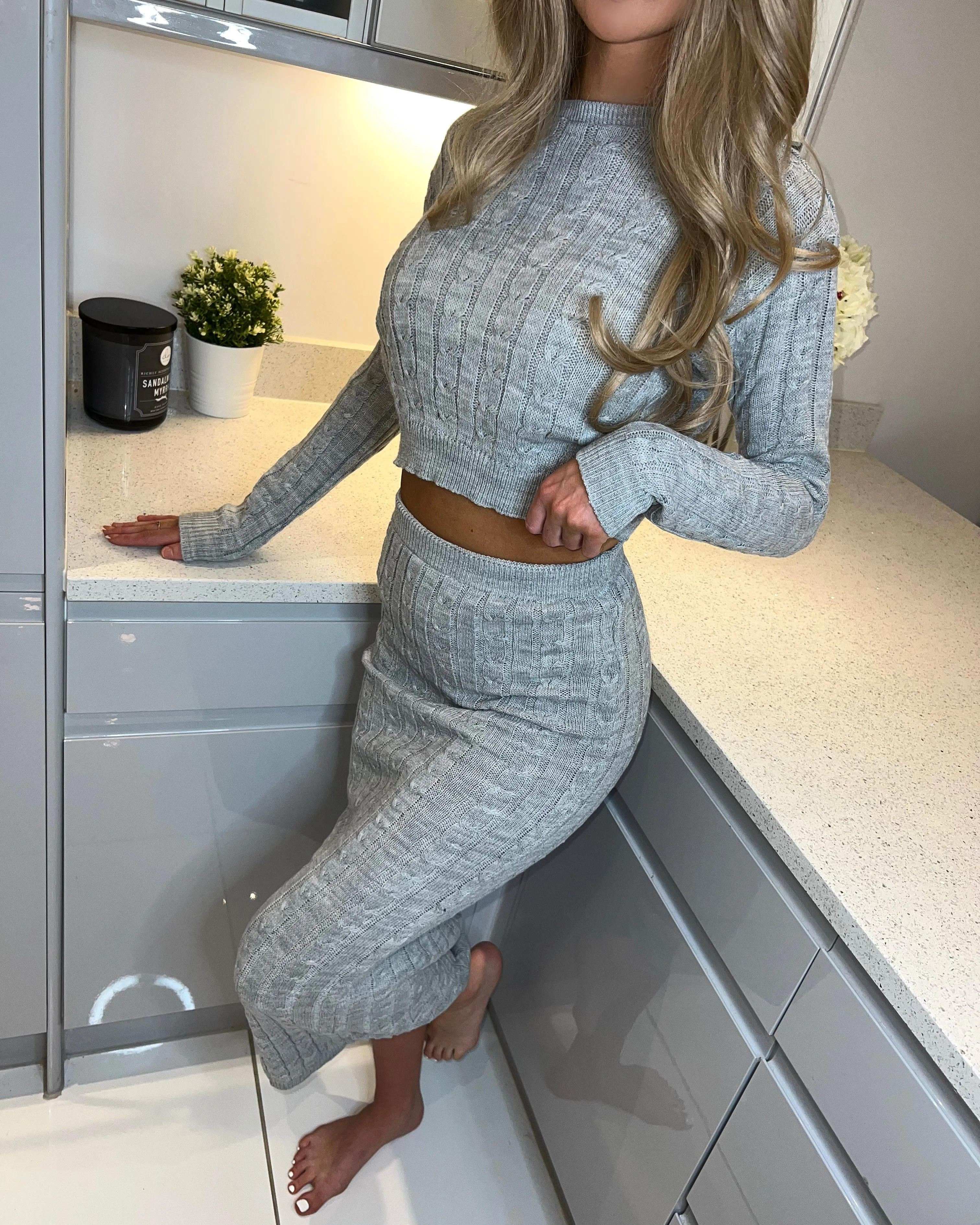 ‘Maxie’ Grey Cable Knit Top & Maxi Skirt Co-ord