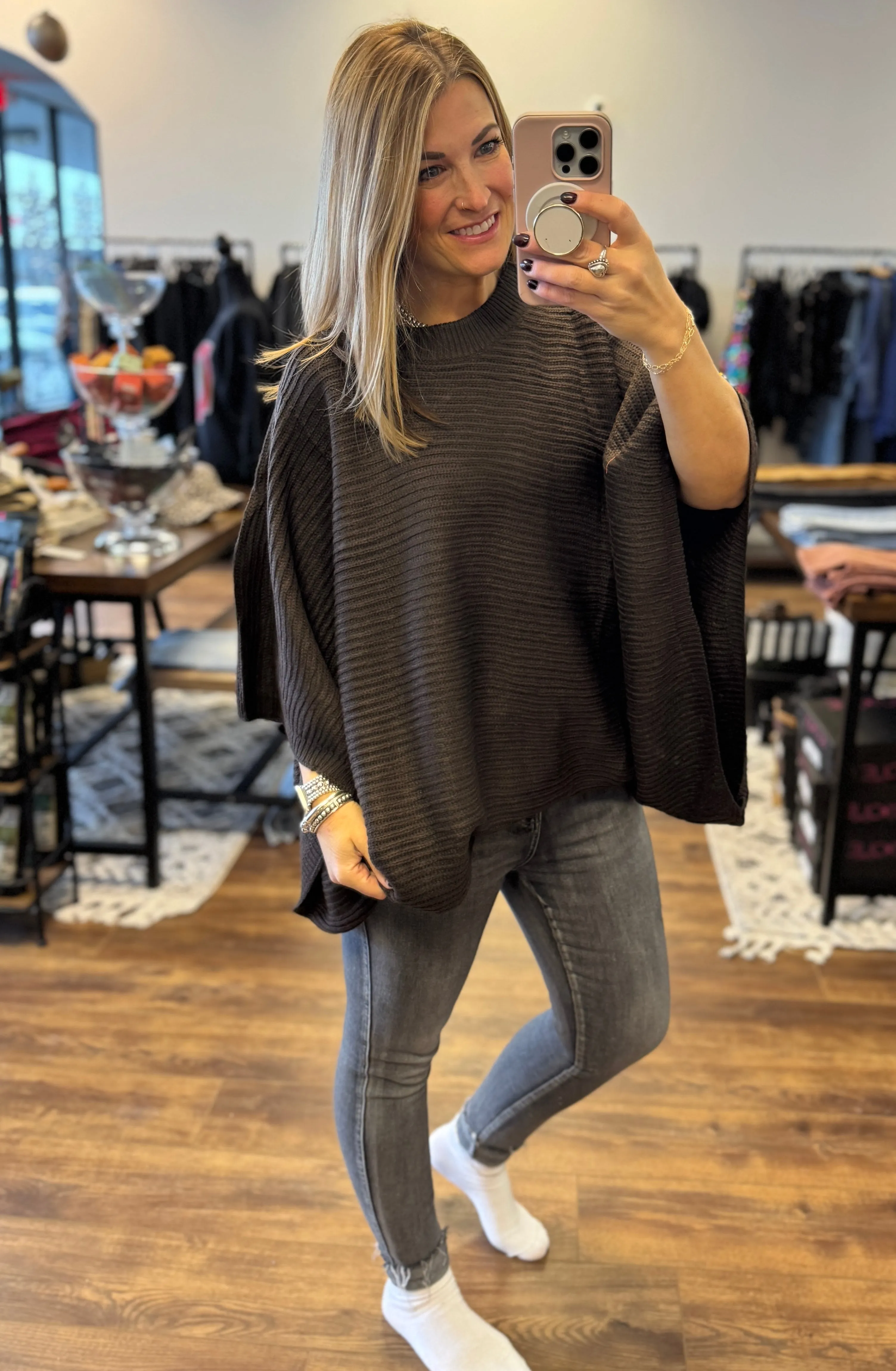 Meg Pullover Poncho - Espresso