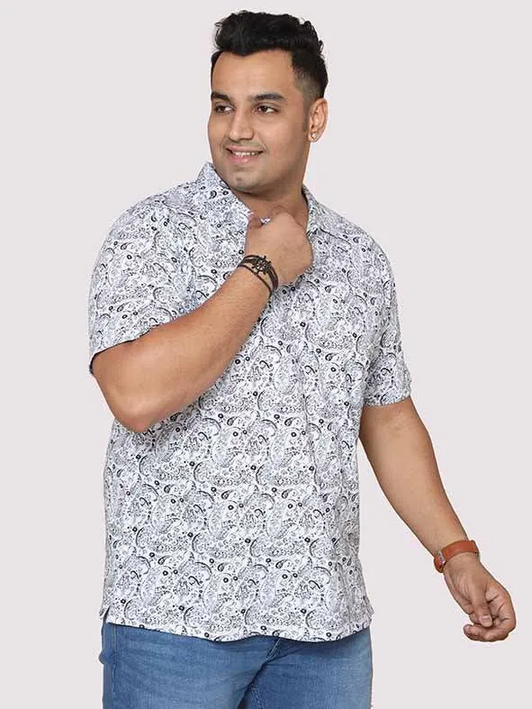 Men Plus Size Black Paisley Digital Printed Polo Collar T-shirt