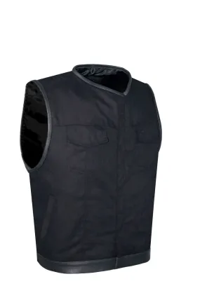 Mens Black Denim Club Vest With Black Liner & Snaps & Zipper Closure