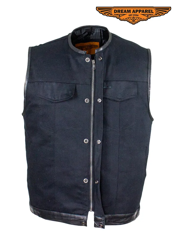 Men's Black Denim Conceal Carry Pocket Club Vest