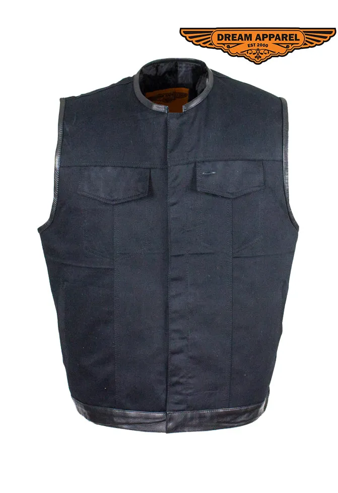 Men's Black Denim Conceal Carry Pocket Club Vest