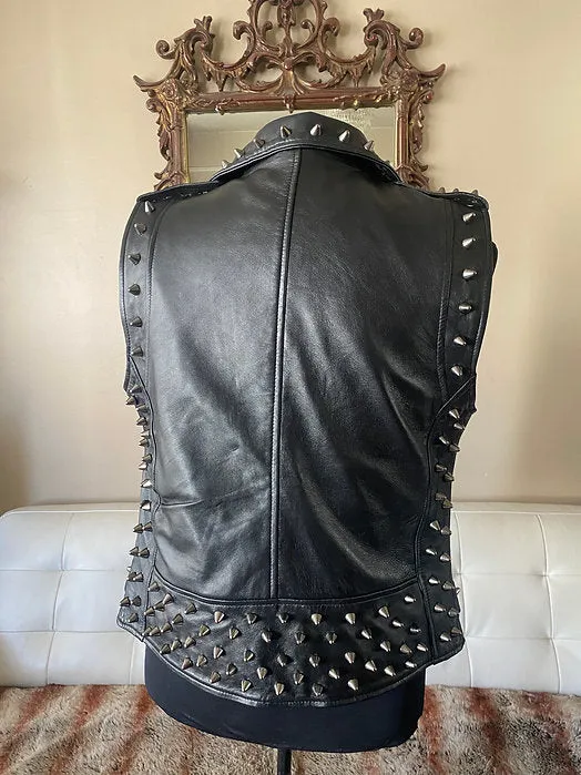 Mens Black Studded High Quality Lambskin Leather Mens Vest, L