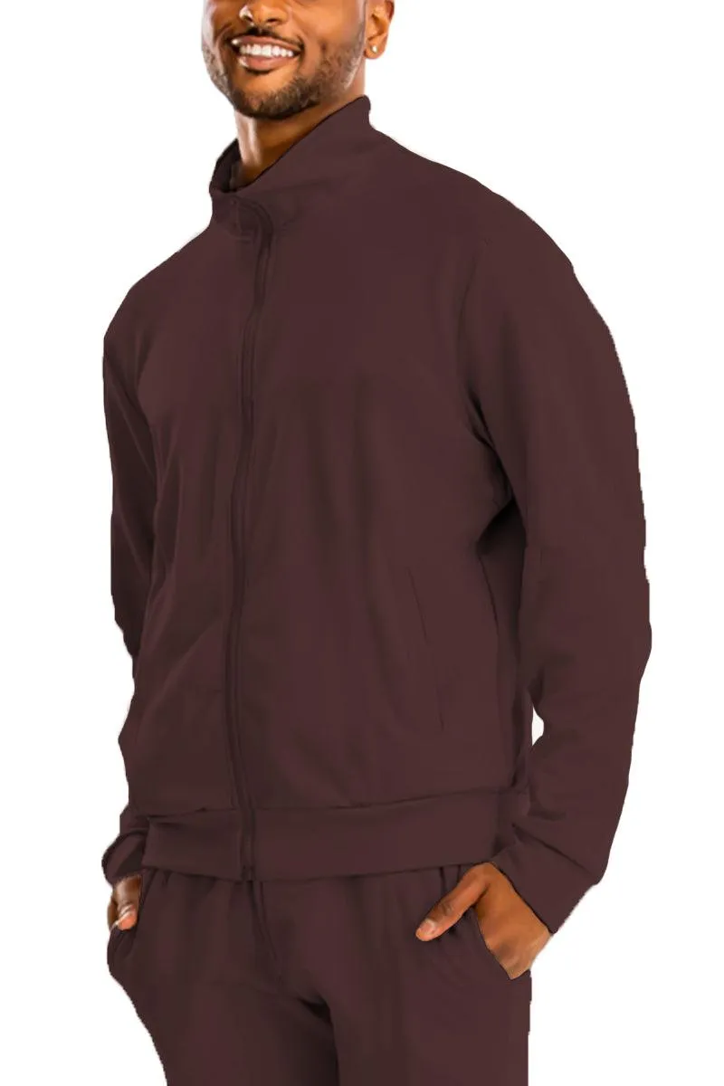 Mens Essential Basic Brown Solid Track Jacket