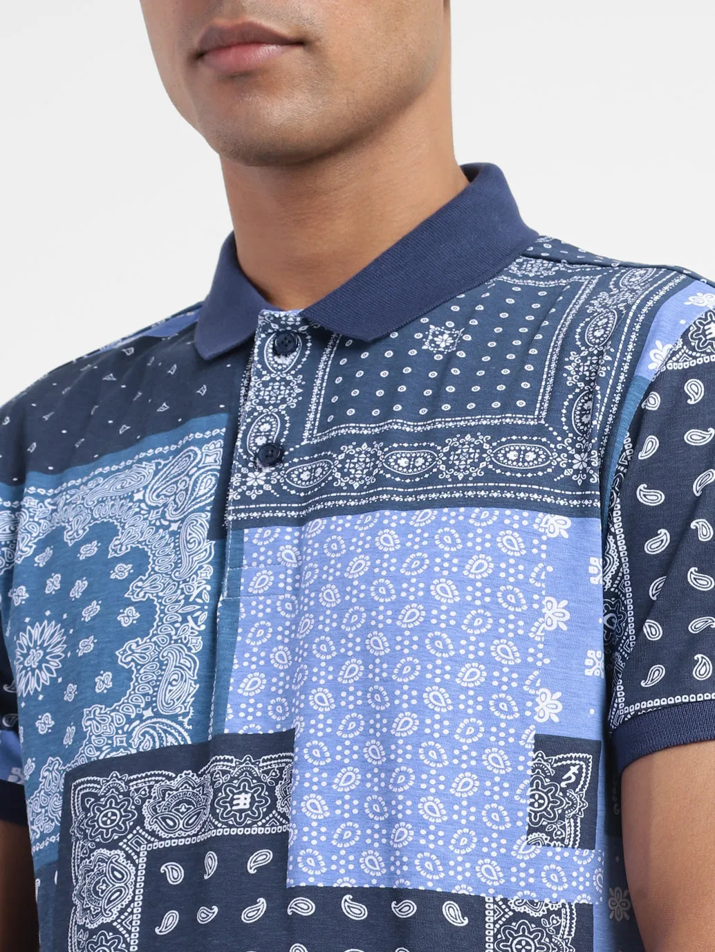 Men's Ethnic Motifs Polo T-shirt Blue