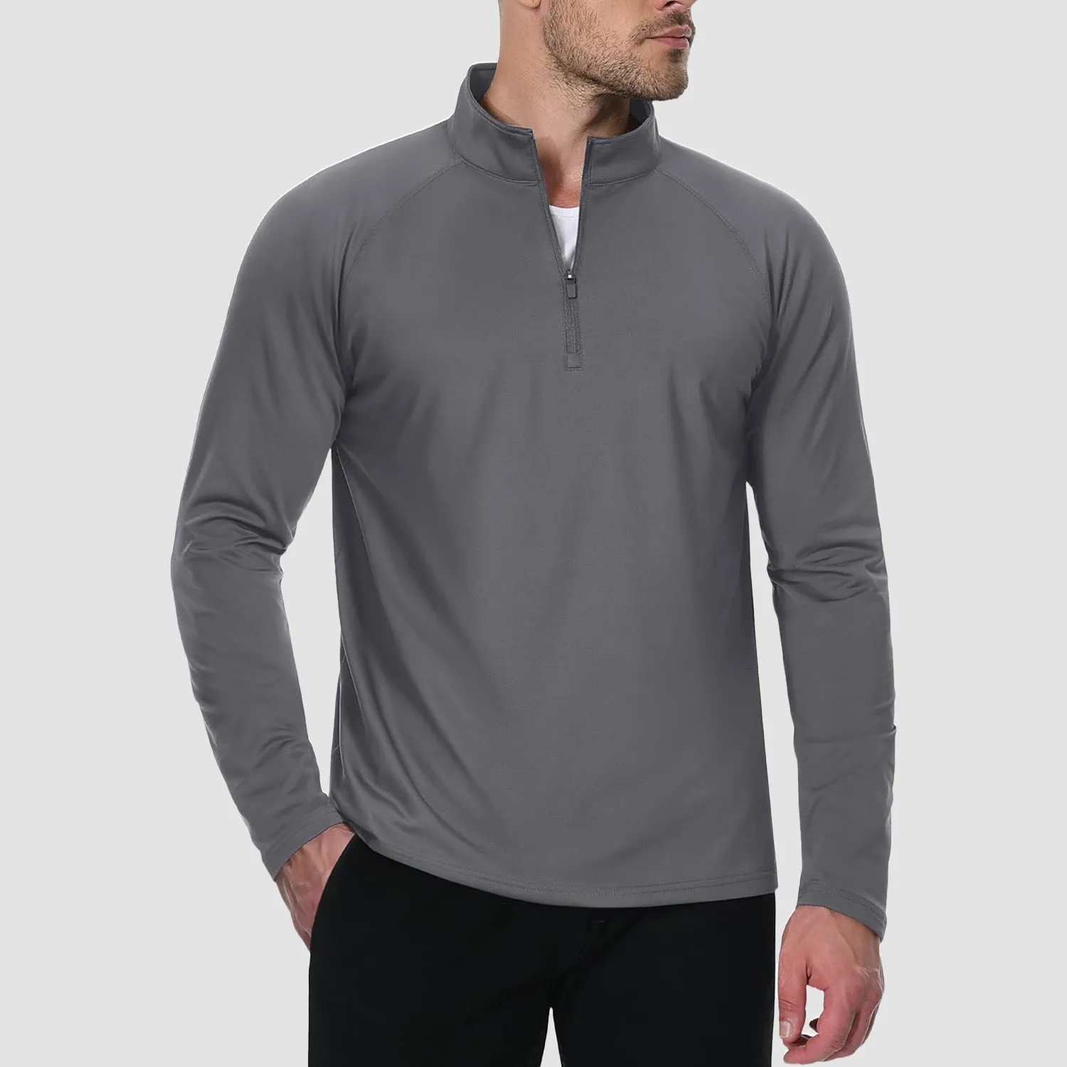 Men's Quarter Zip Pullover Long Sleeve Sweatshirts Fleece Lined Golf Pullover Thermal Gym Workout Tops