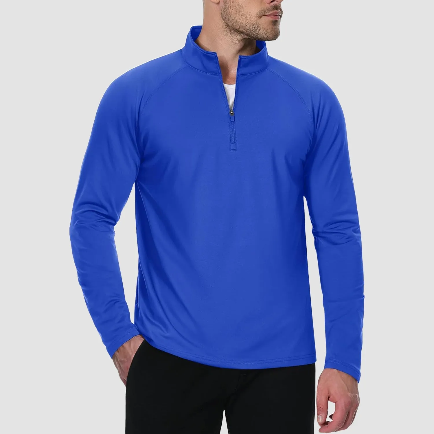 Men's Quarter Zip Pullover Long Sleeve Sweatshirts Fleece Lined Golf Pullover Thermal Gym Workout Tops