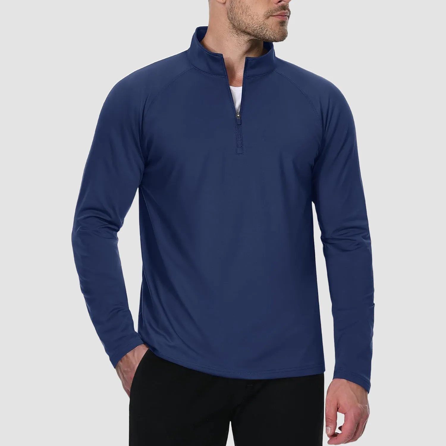 Men's Quarter Zip Pullover Long Sleeve Sweatshirts Fleece Lined Golf Pullover Thermal Gym Workout Tops