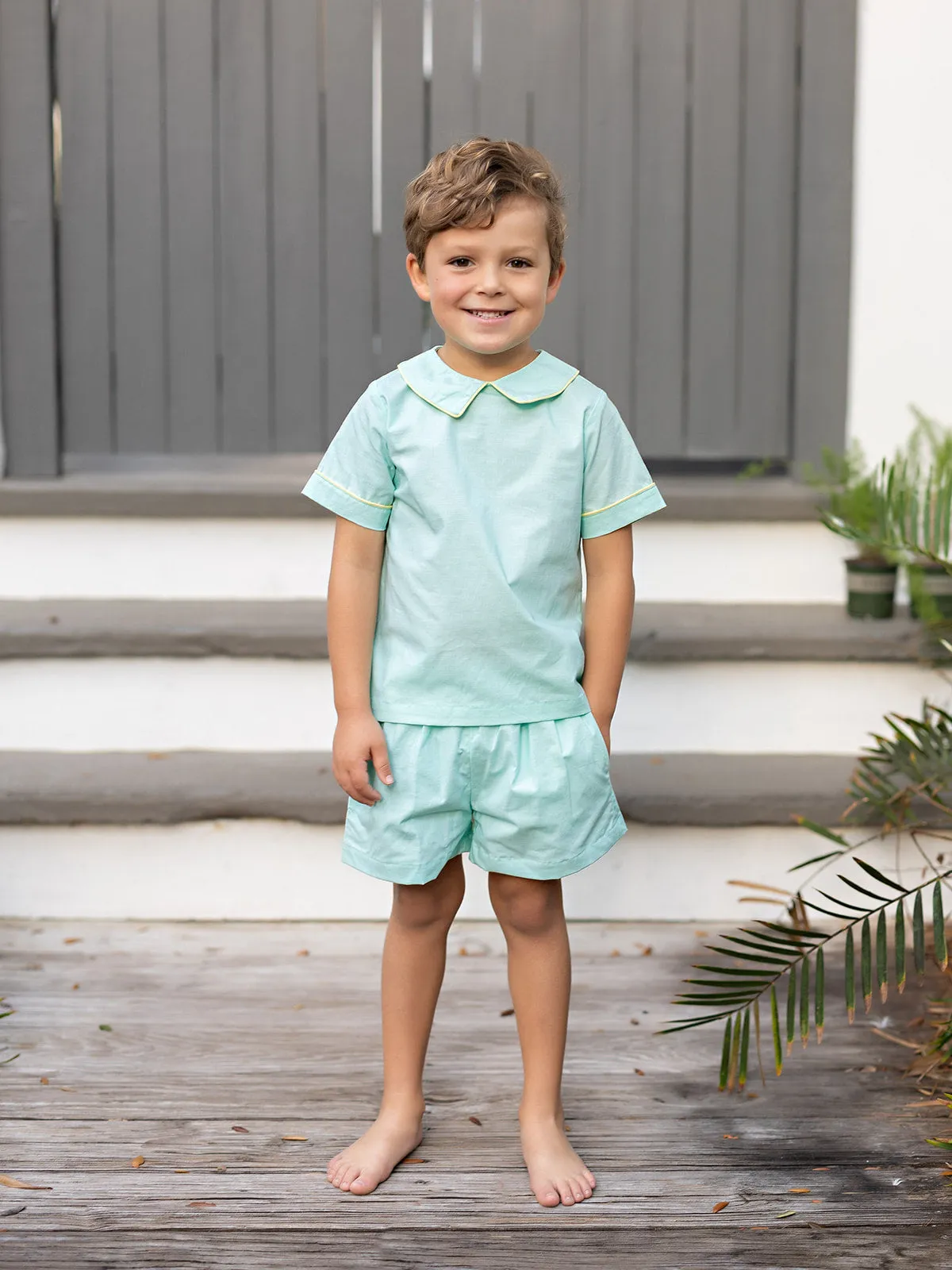 Michael Aqua Linen Shorts Set