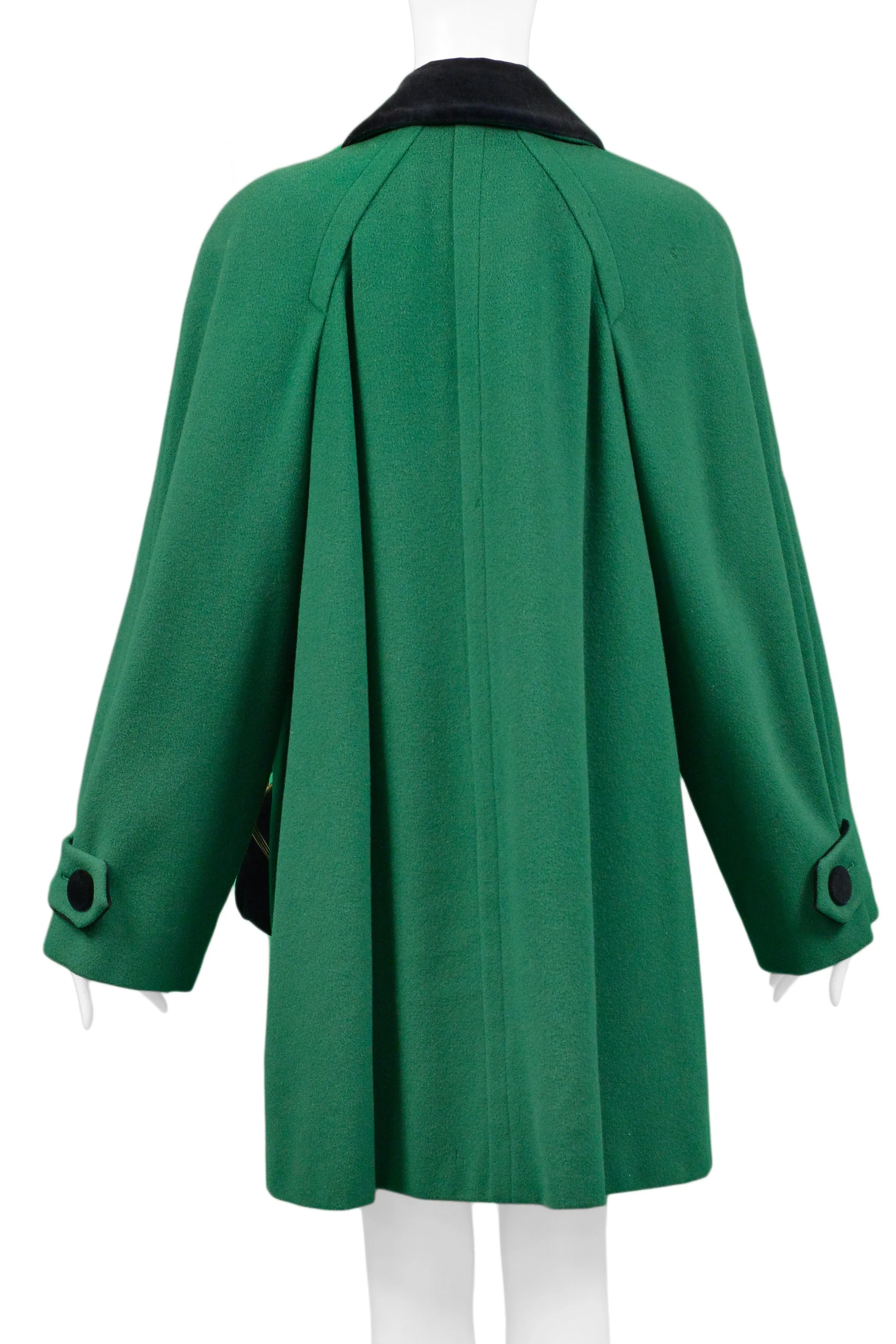 MOSCHINO GREEN SWING COAT WITH VELVET COIN PURSES