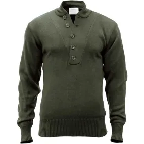 Olive Drab - 5-Button Military GI Style Sweater - Acrylic