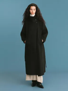 ONE BY CUBIC Double Face Tailored 100% Sheep Wool Coat with Belt