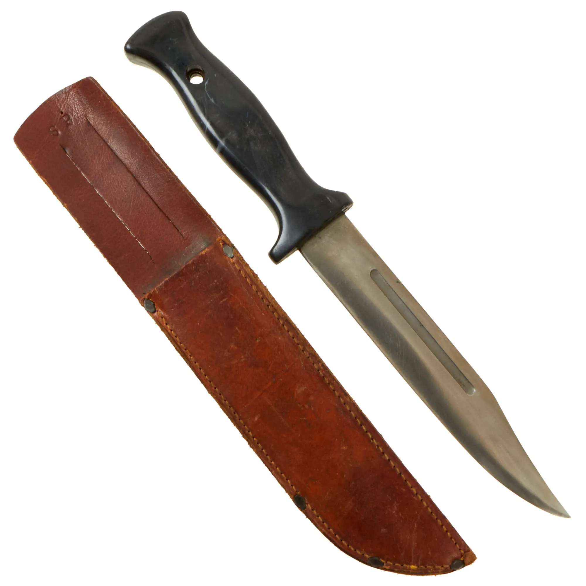 Original U.S. WWII Hercules Forge Company Hunting Knife with Style Molded Plastic Grip & Leather Sheath - aka Vietnam Delta Knife