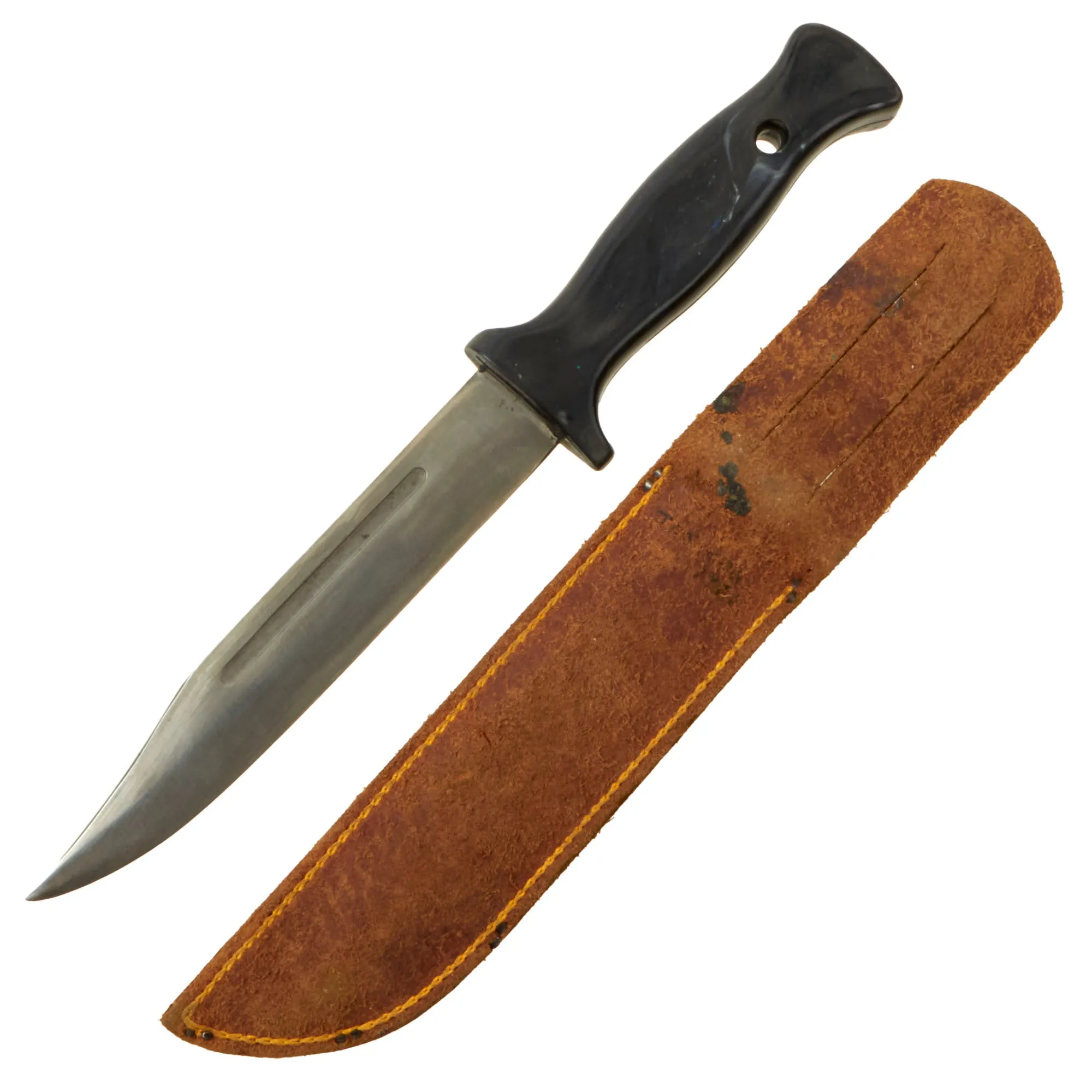 Original U.S. WWII Hercules Forge Company Hunting Knife with Style Molded Plastic Grip & Leather Sheath - aka Vietnam Delta Knife