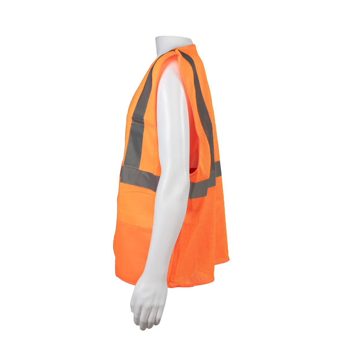 OV2-FSMB ANSI 107-2020 CLASS II Orange Front Solid Mesh Back 4-Pocket Safety Vests