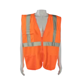 OV2-FSMB ANSI 107-2020 CLASS II Orange Front Solid Mesh Back 4-Pocket Safety Vests