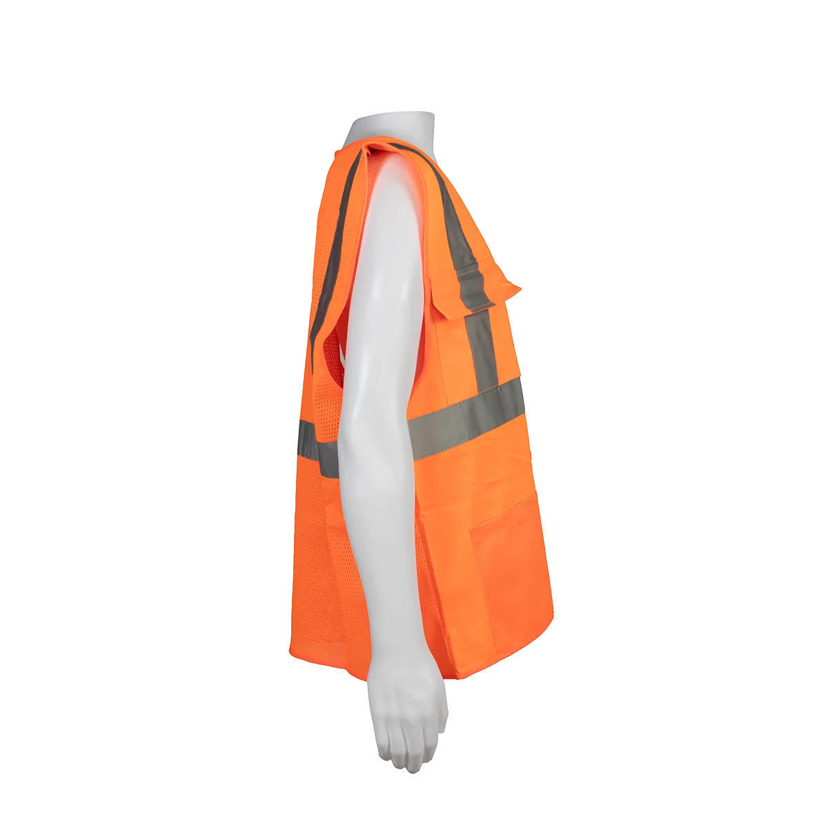 OV2-FSMB ANSI 107-2020 CLASS II Orange Front Solid Mesh Back 4-Pocket Safety Vests