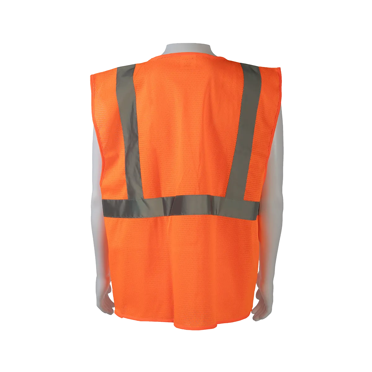 OV2-FSMB ANSI 107-2020 CLASS II Orange Front Solid Mesh Back 4-Pocket Safety Vests