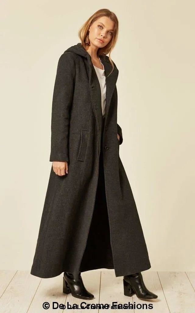 Oversized Wool Blend Hooded Long Coat (1716)