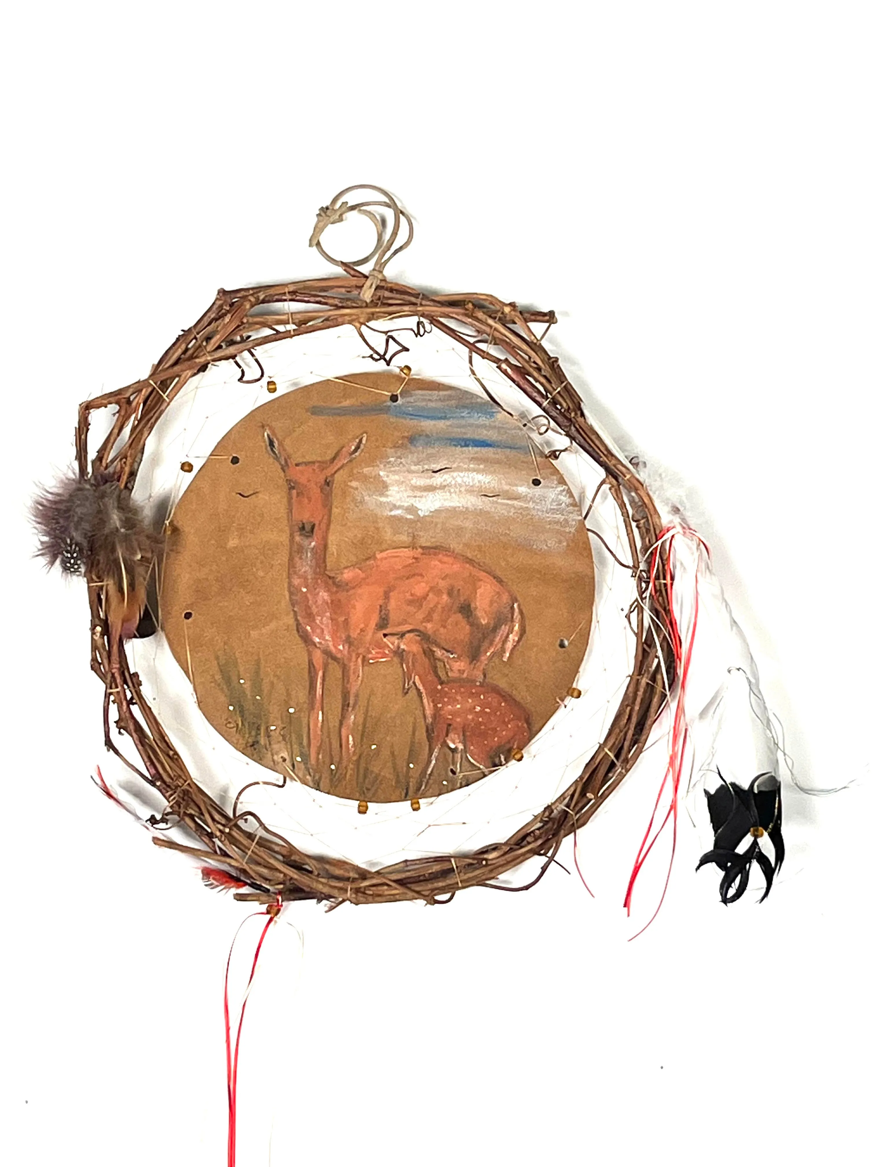 Painted Deer Natural Vine Dreamcatcher