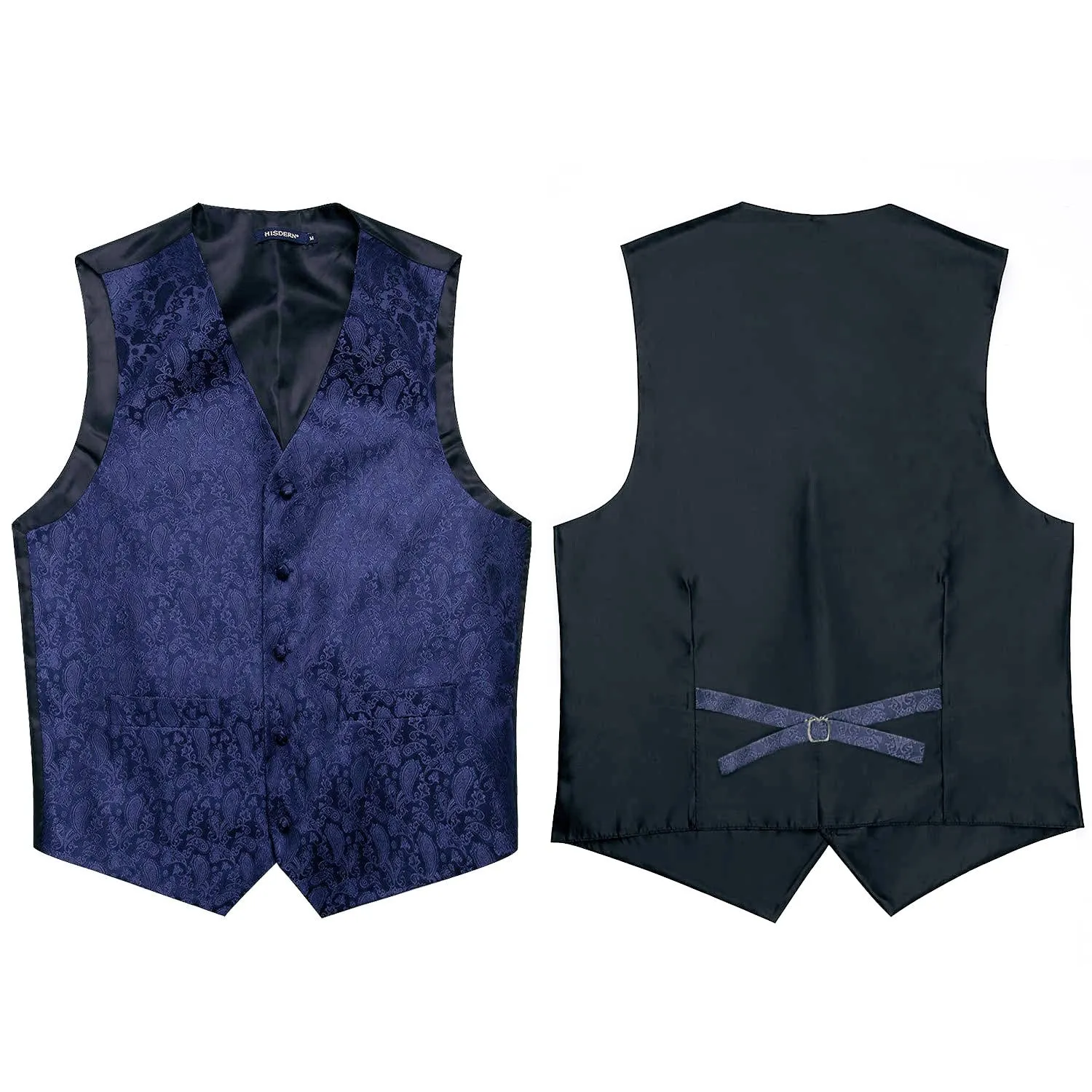 Paisley 3pc Suit Vest Set - B Navy Blue