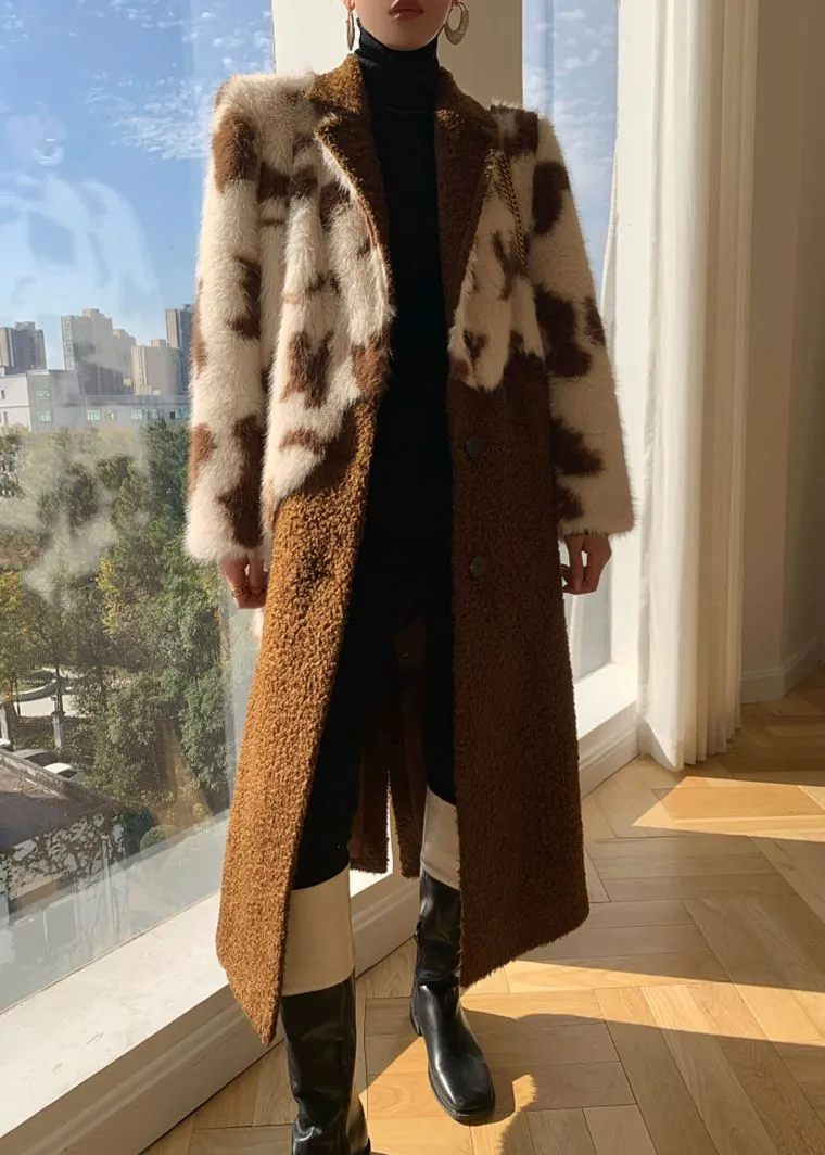 Patchwork Wool Blend Fur Fleece Single-Breasted Long Coat