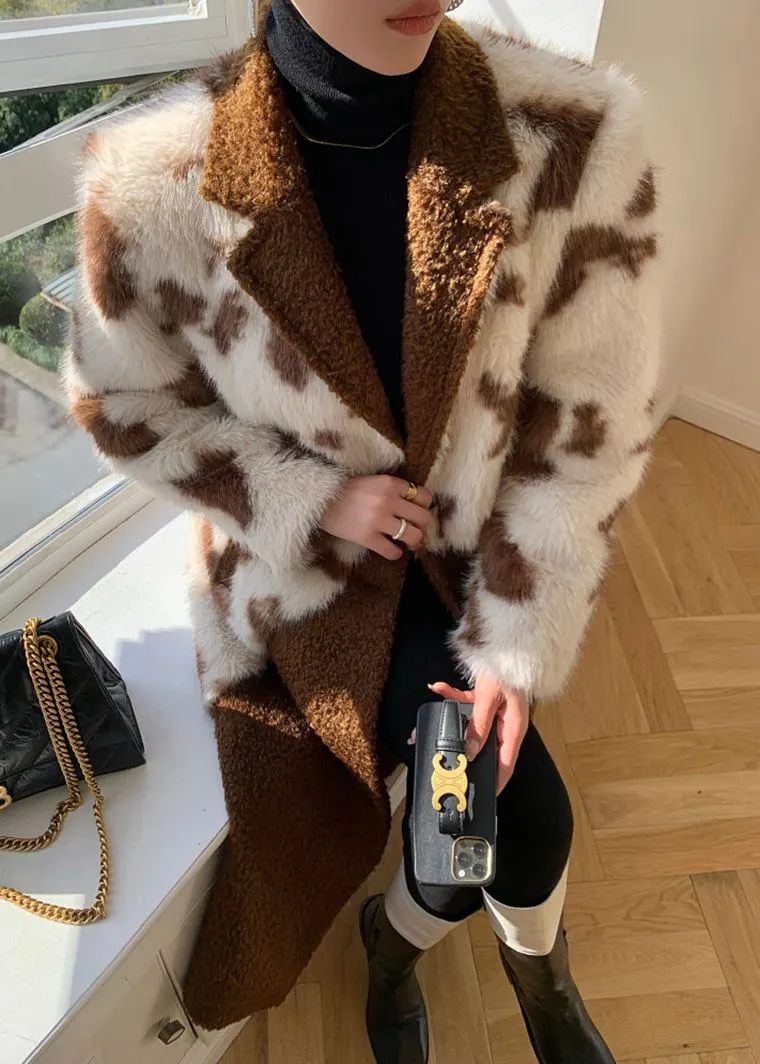 Patchwork Wool Blend Fur Fleece Single-Breasted Long Coat