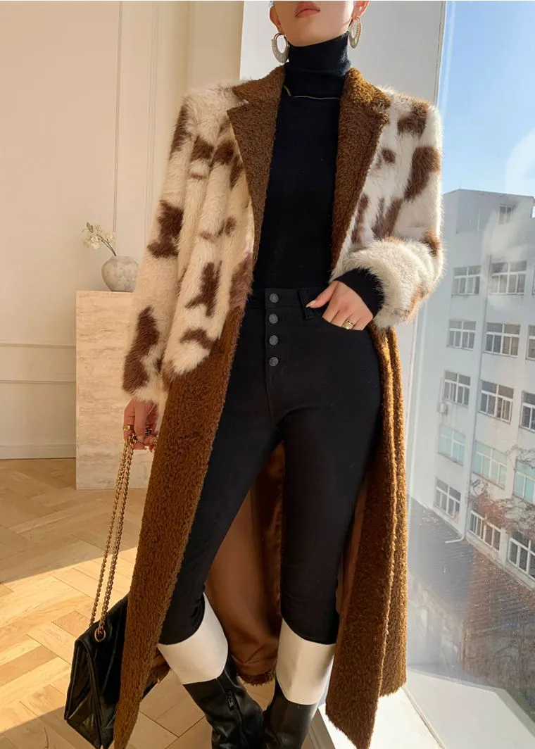 Patchwork Wool Blend Fur Fleece Single-Breasted Long Coat