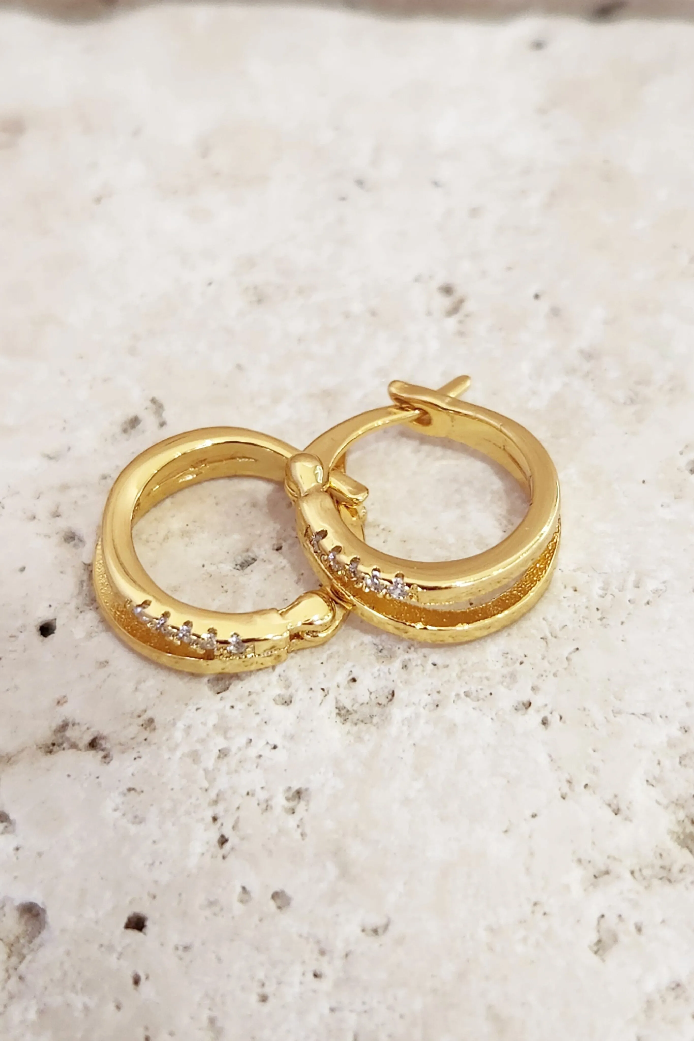 Pave Layer Hoop Earring - Gold