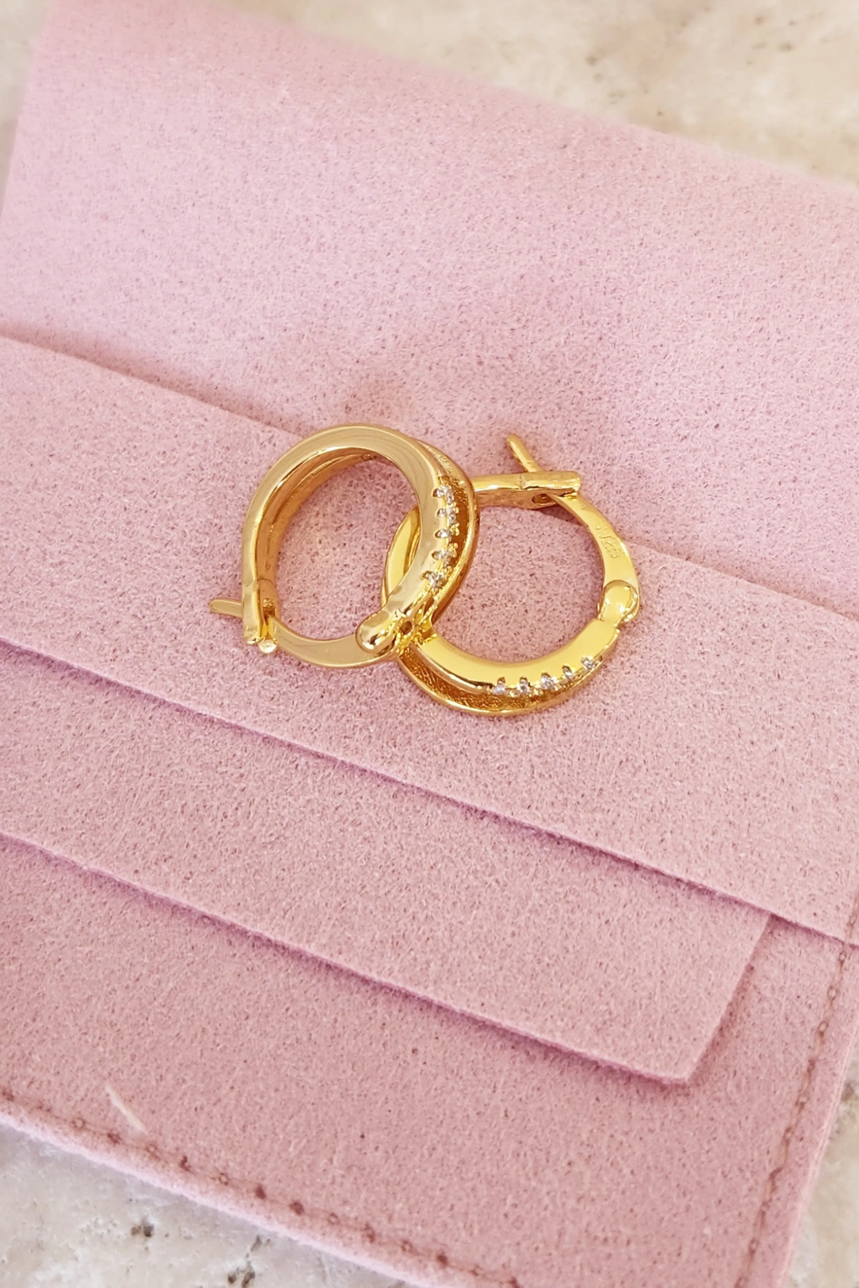 Pave Layer Hoop Earring - Gold