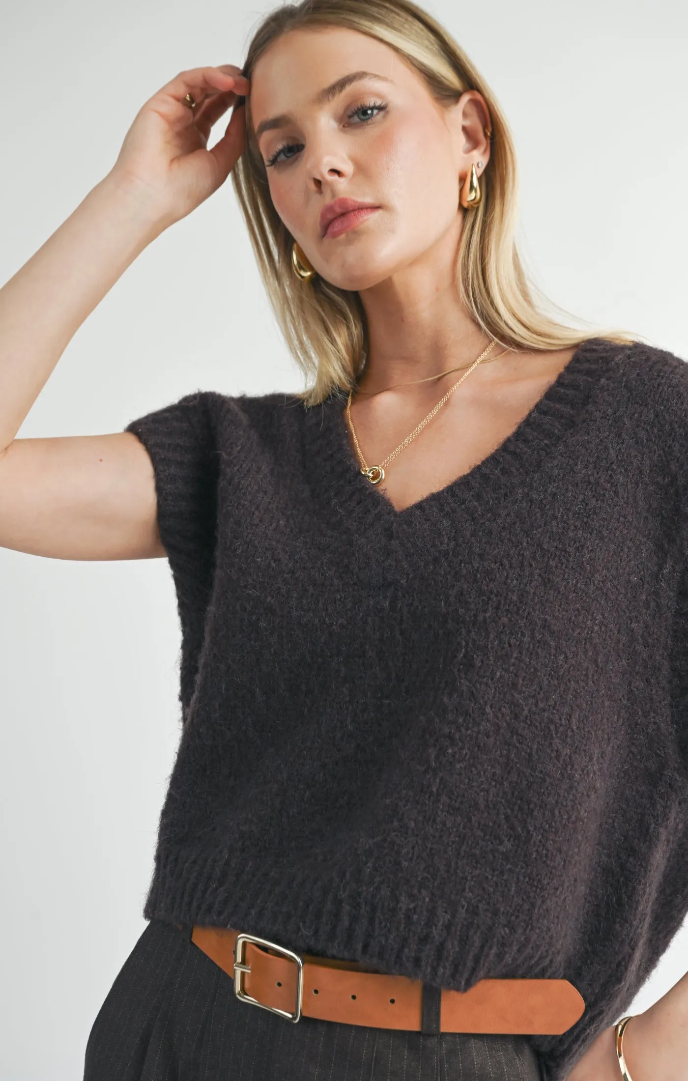 Peyton Oversized V Neck Sweater Vest | Chocolate