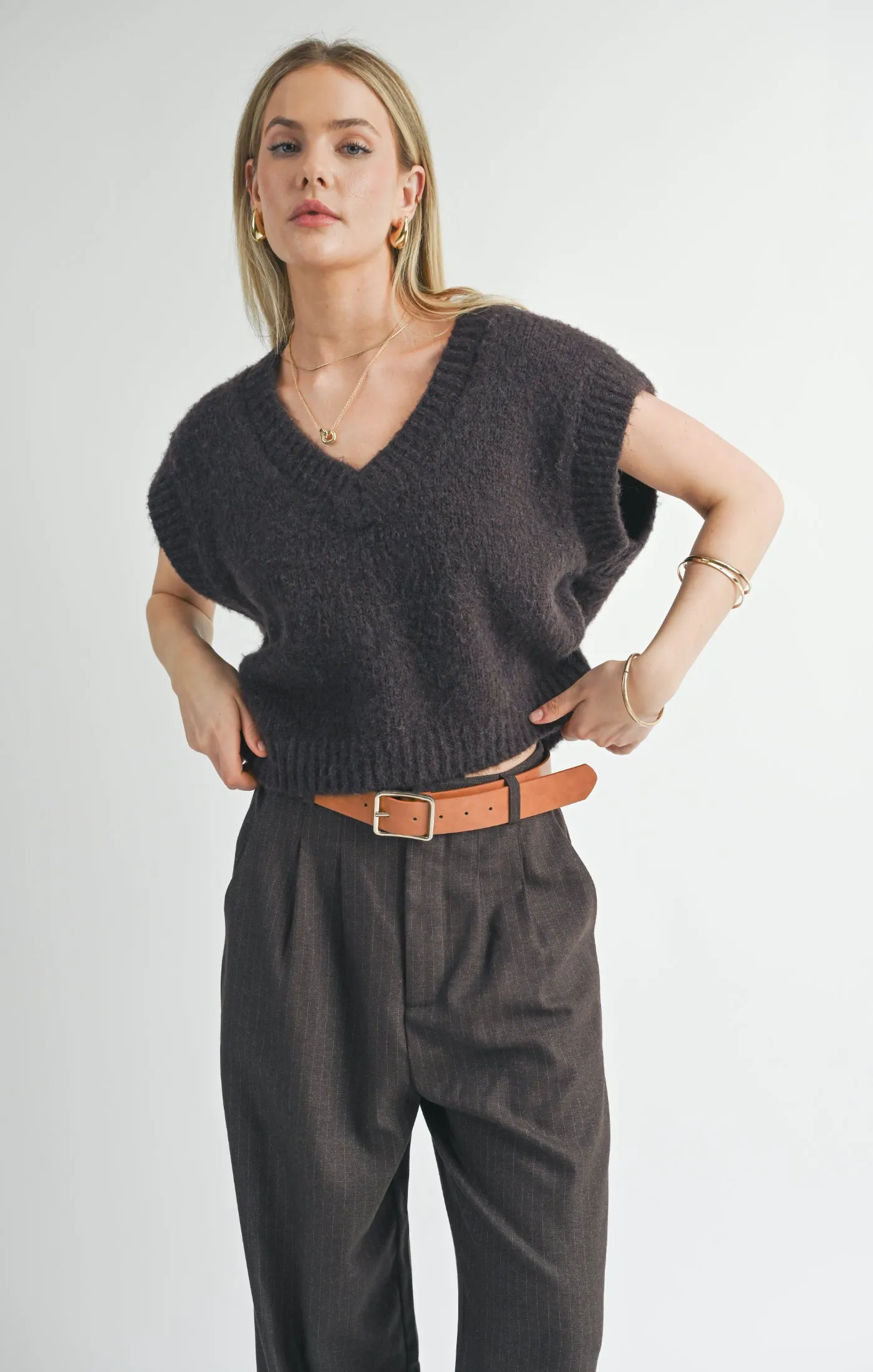 Peyton Oversized V Neck Sweater Vest | Chocolate