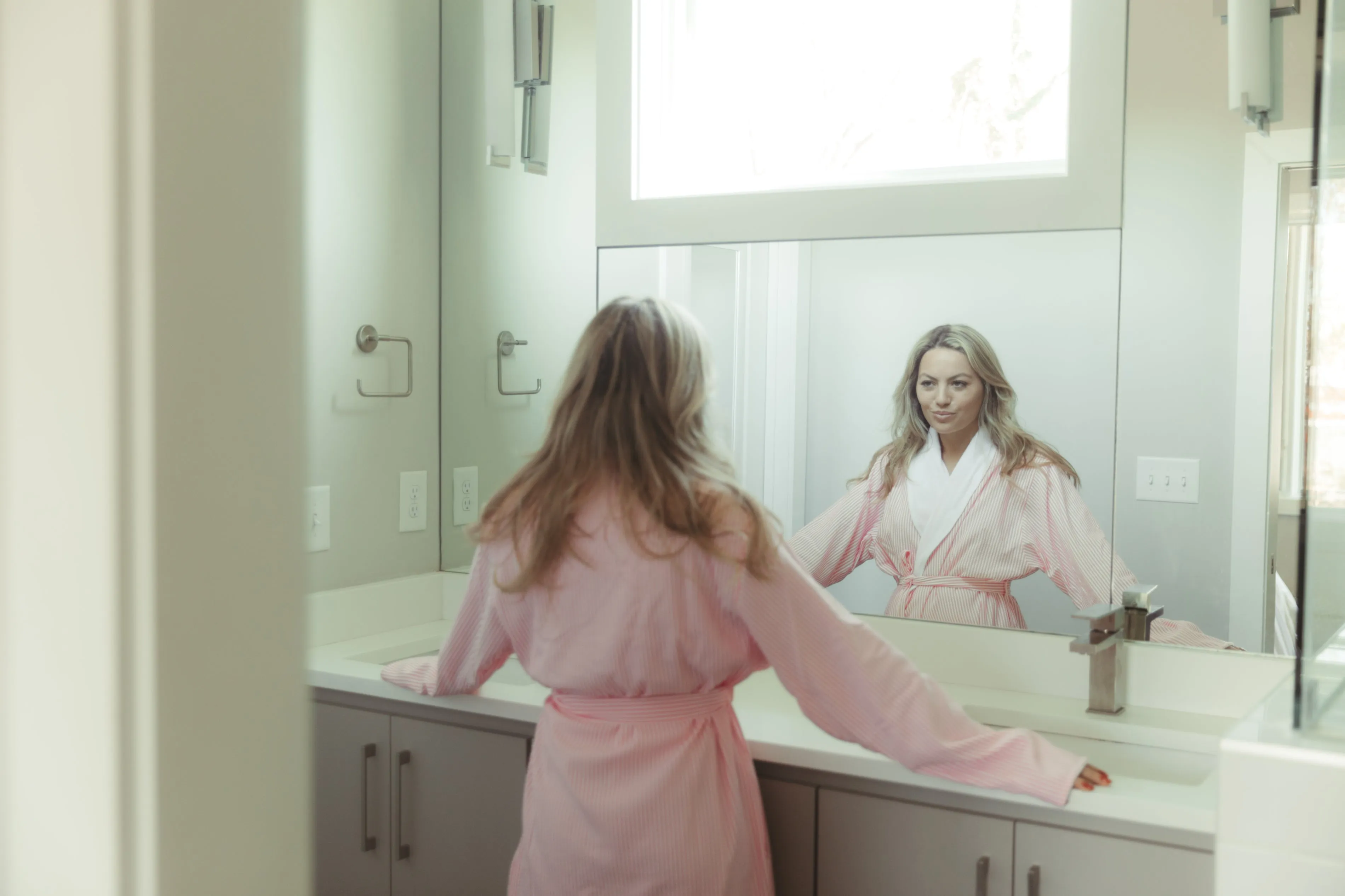 Pink Seersucker Double Layer Robe