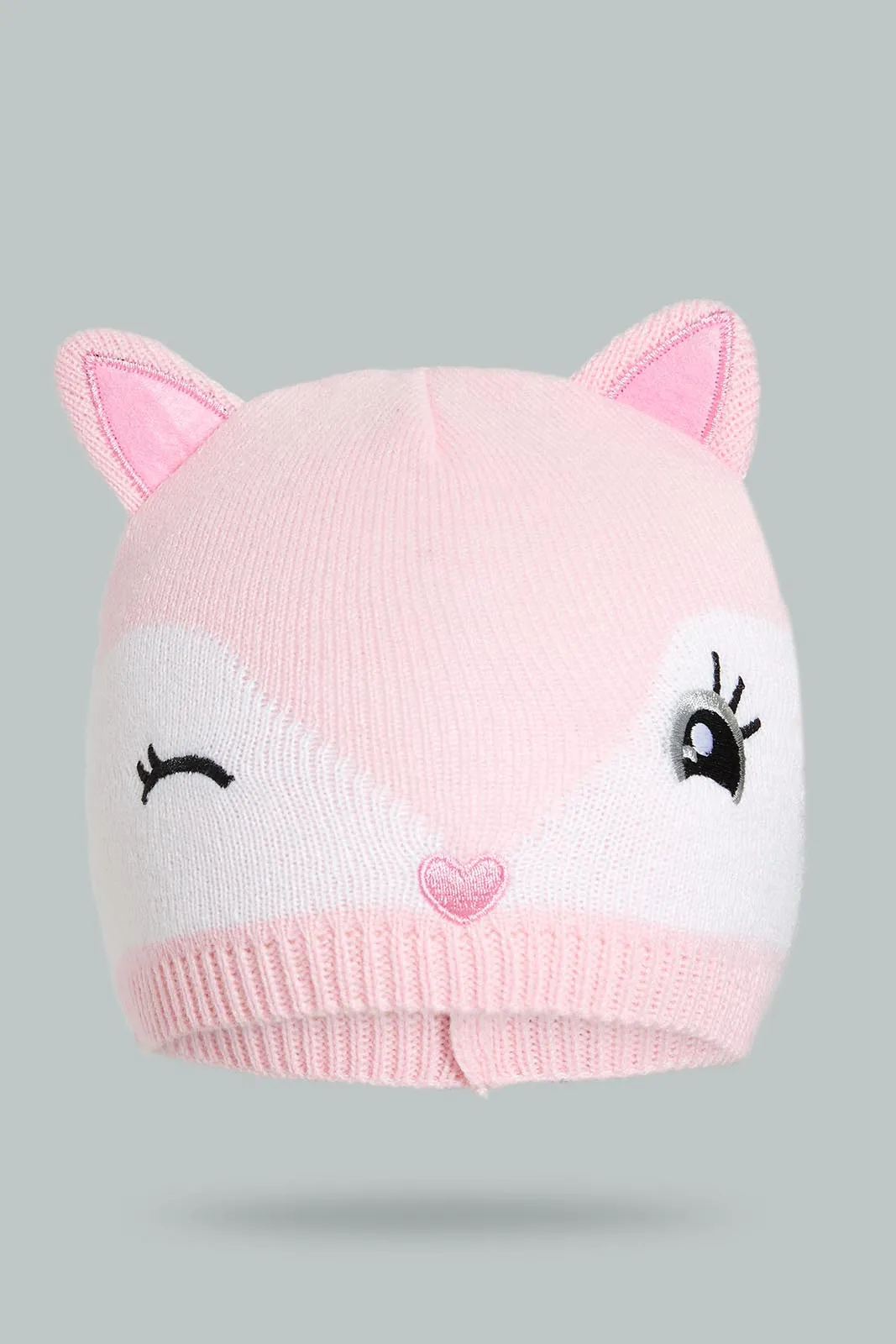 Pink/Grey Hamster Knitted Cap Set (2 Piece)