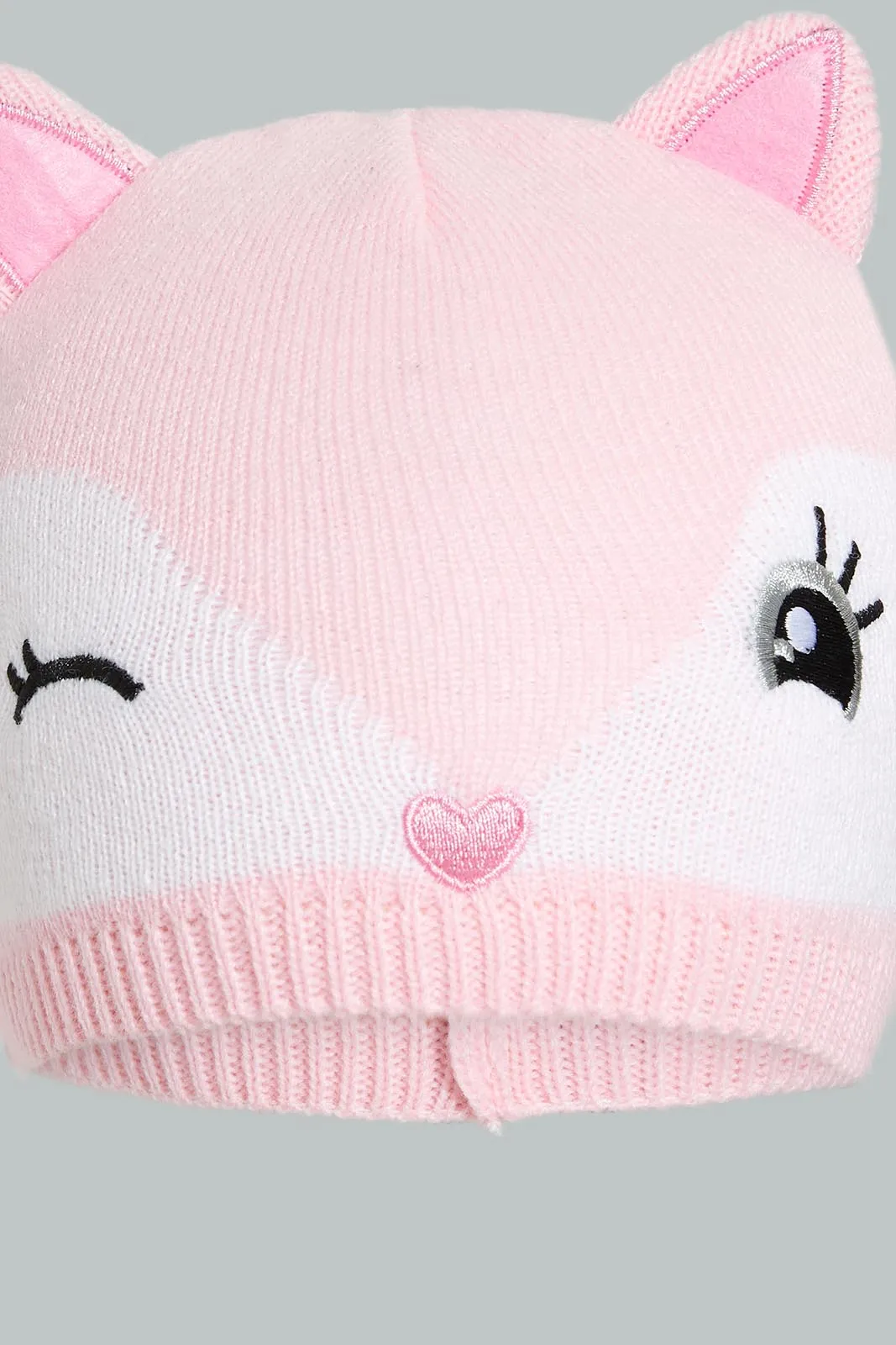 Pink/Grey Hamster Knitted Cap Set (2 Piece)