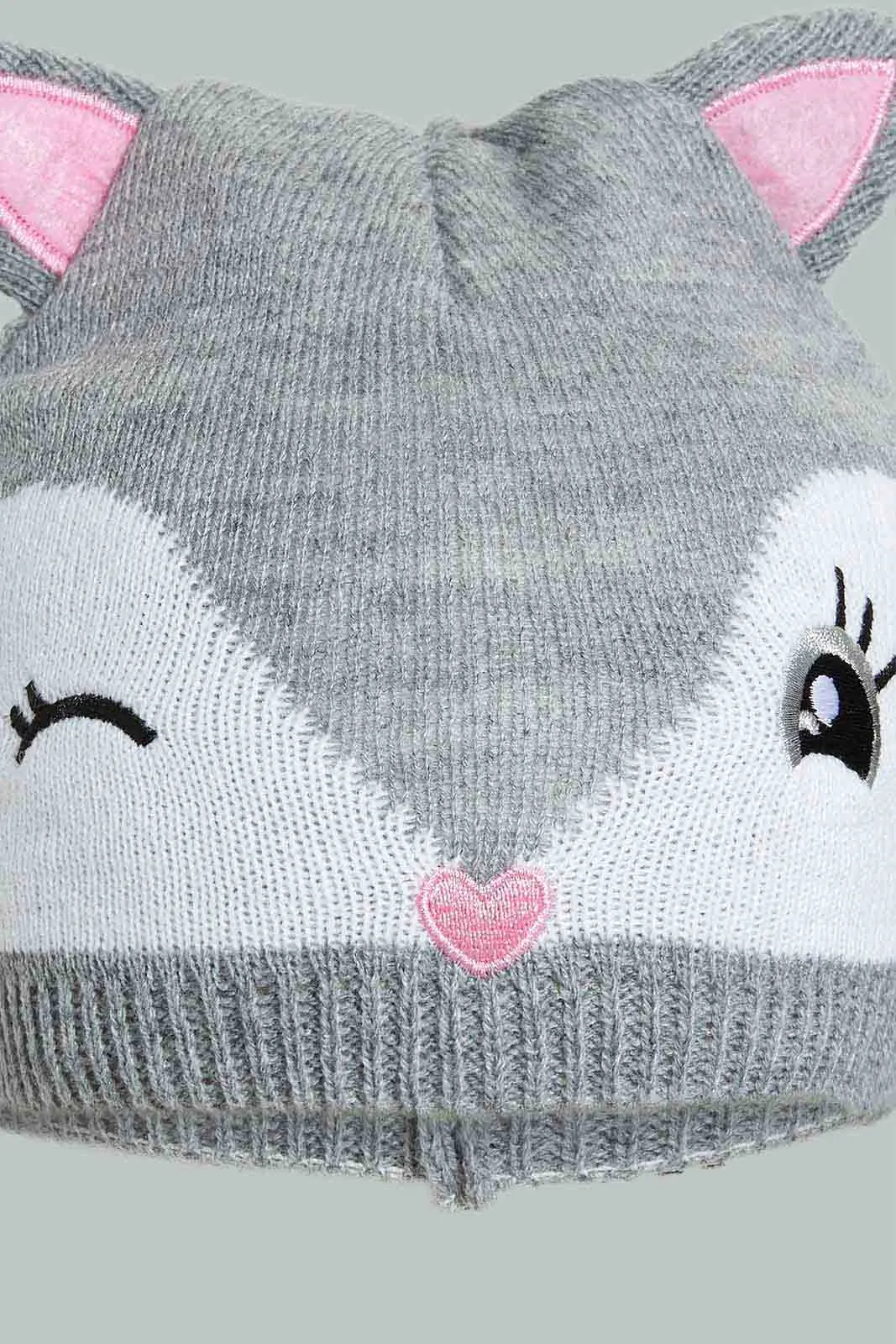 Pink/Grey Hamster Knitted Cap Set (2 Piece)