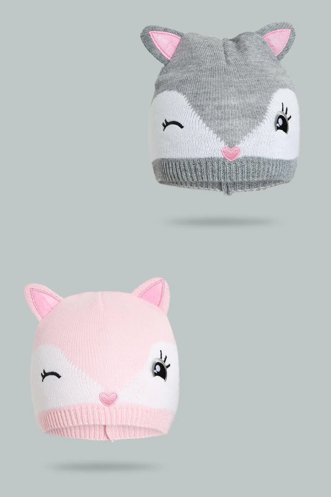 Pink/Grey Hamster Knitted Cap Set (2 Piece)