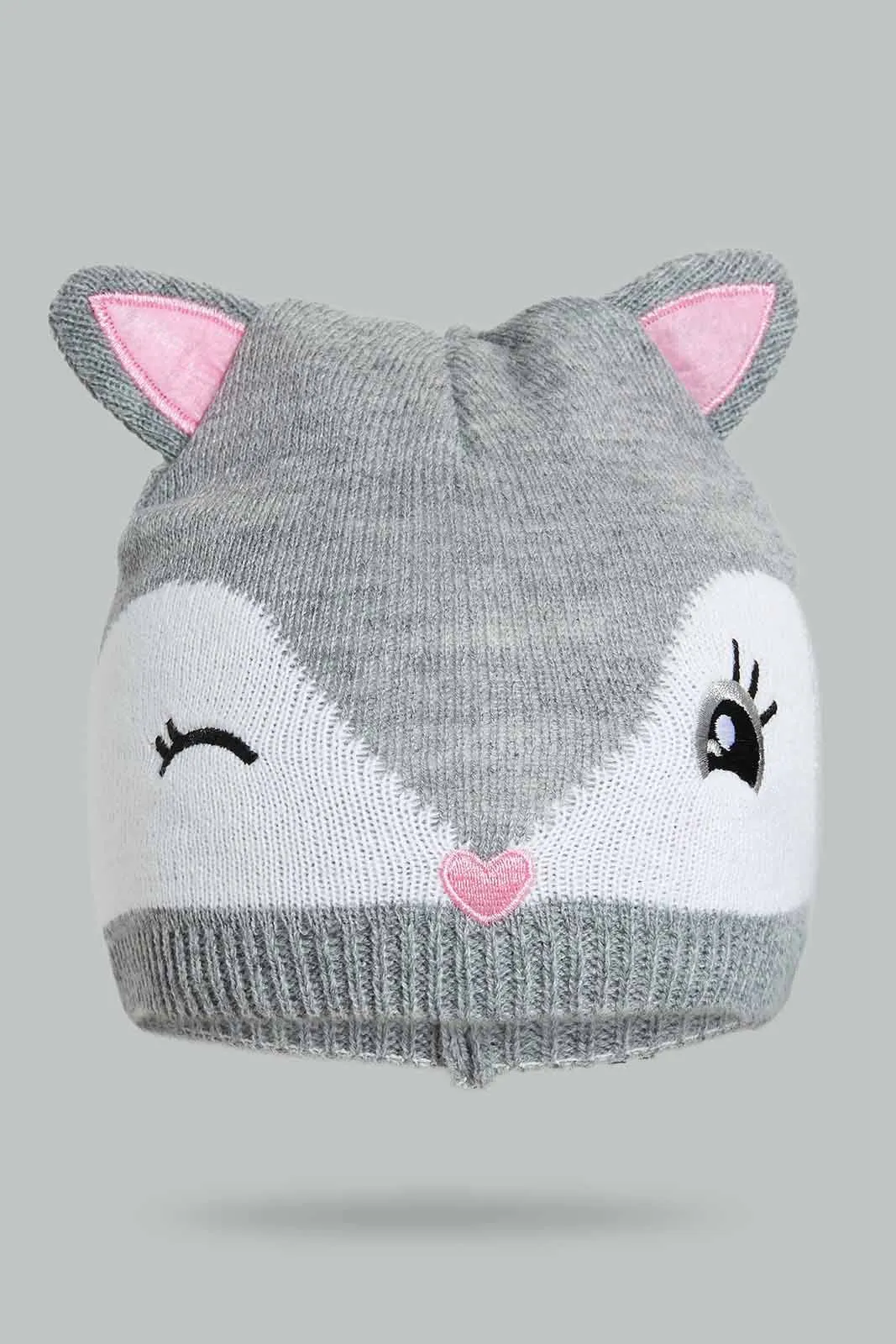 Pink/Grey Hamster Knitted Cap Set (2 Piece)