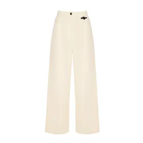 PLEAT DETAIL WIDE LEG PANTS - OFF WHITE