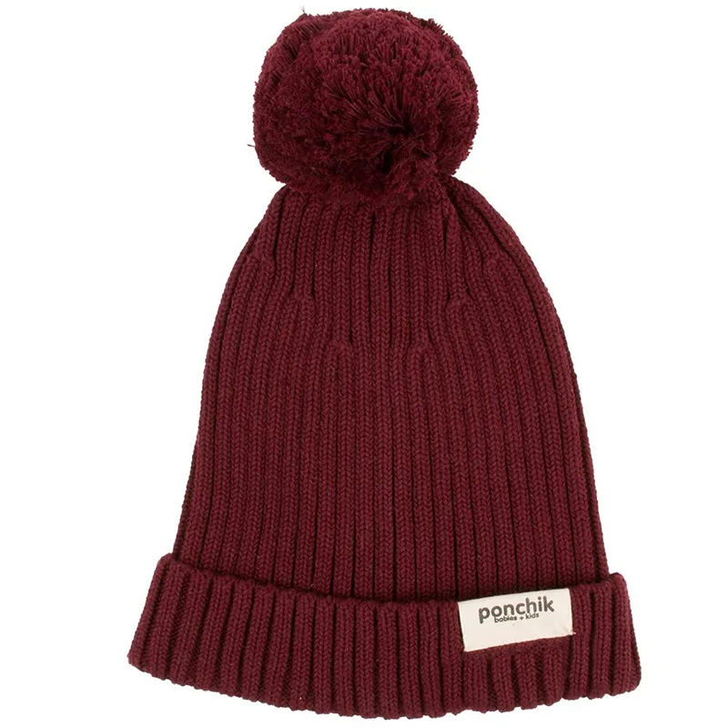 Ponchik Pom Pom Ribbed Beanie - Mulberry