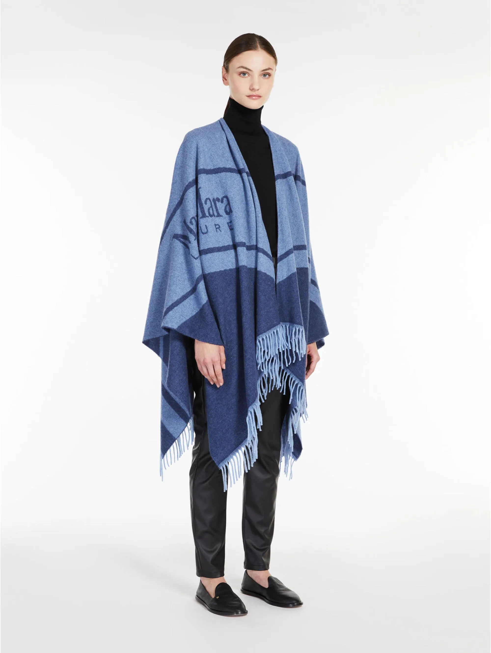 Poncho con Frange Blu