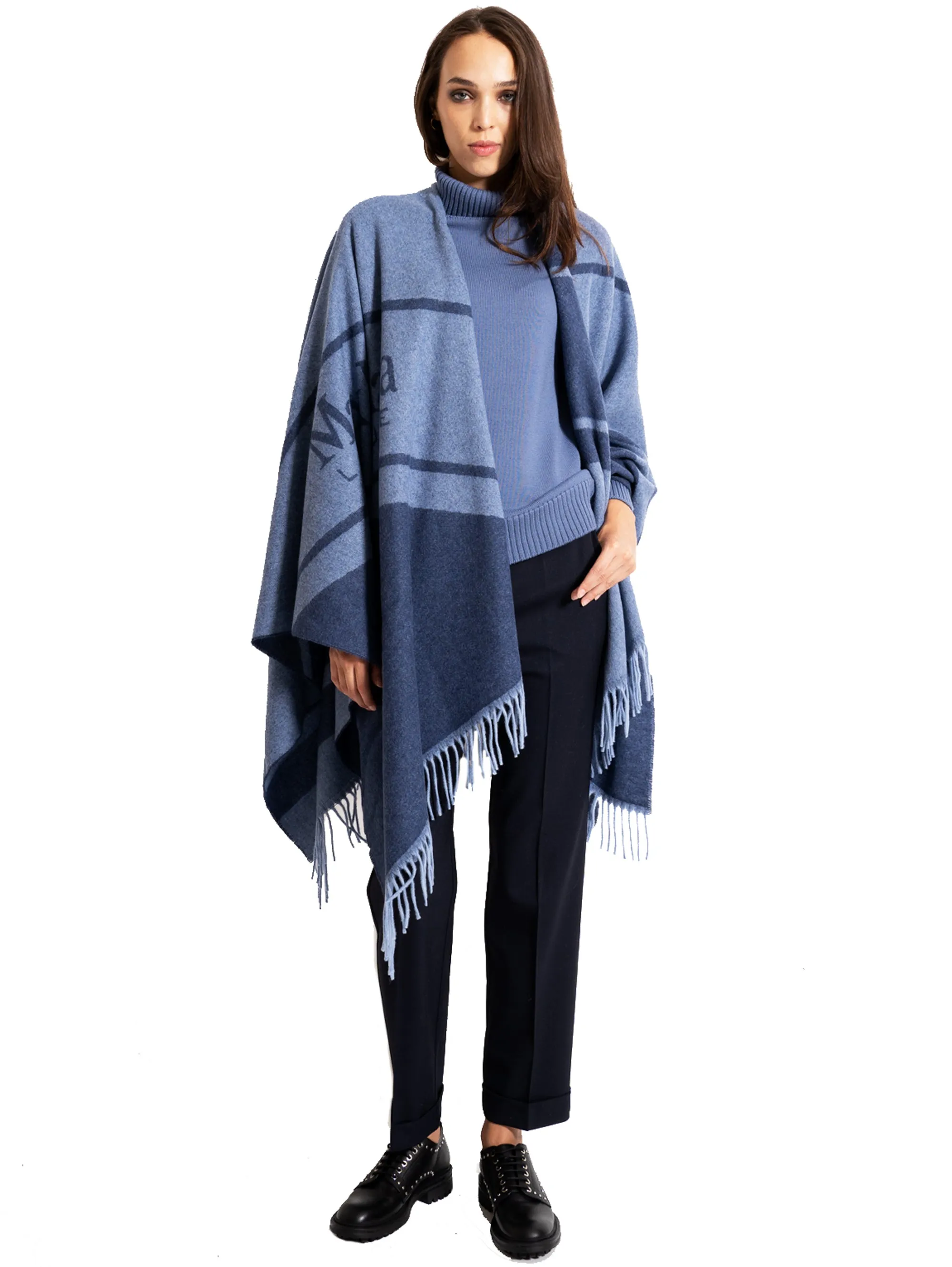 Poncho con Frange Blu