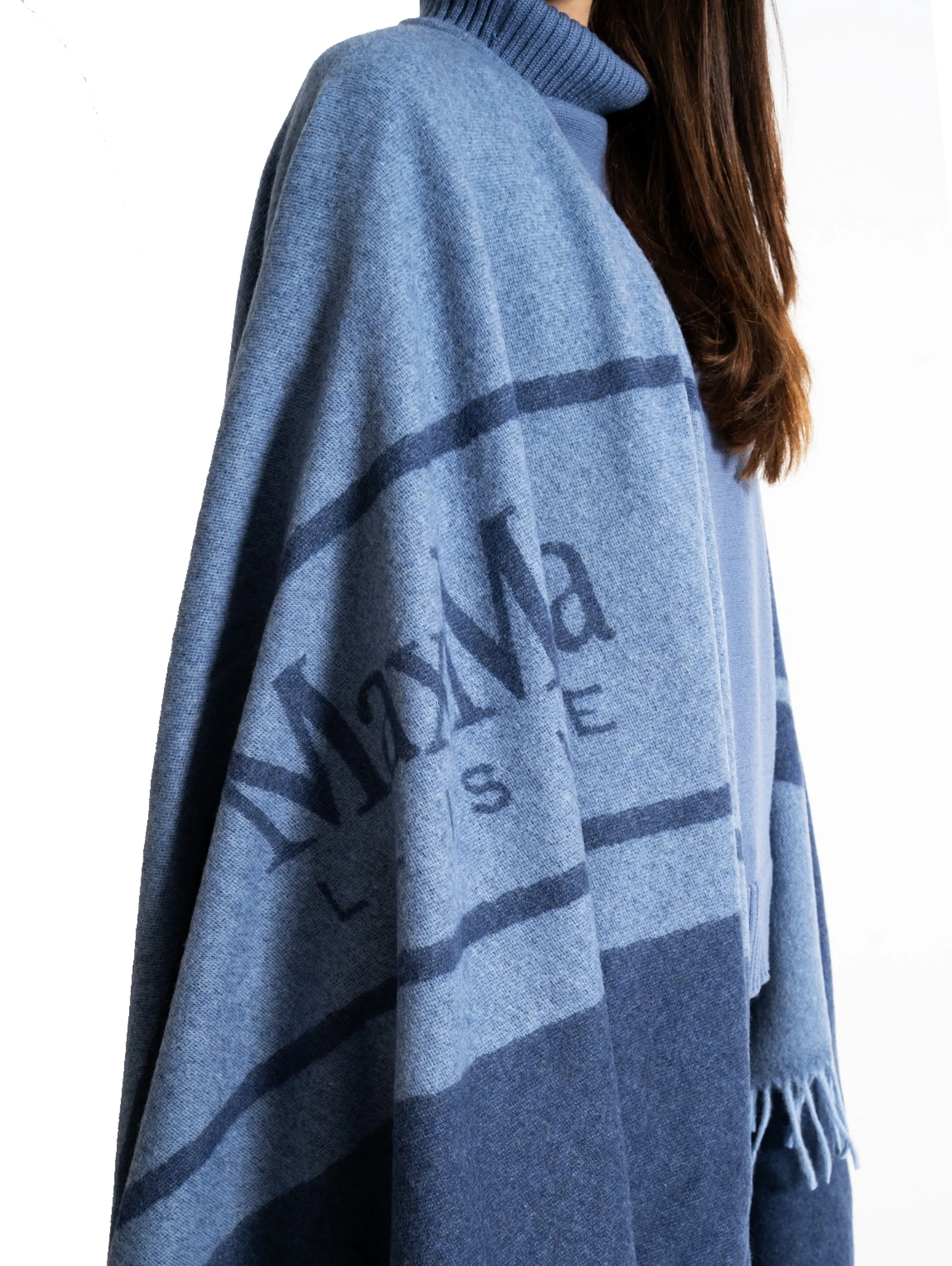 Poncho con Frange Blu