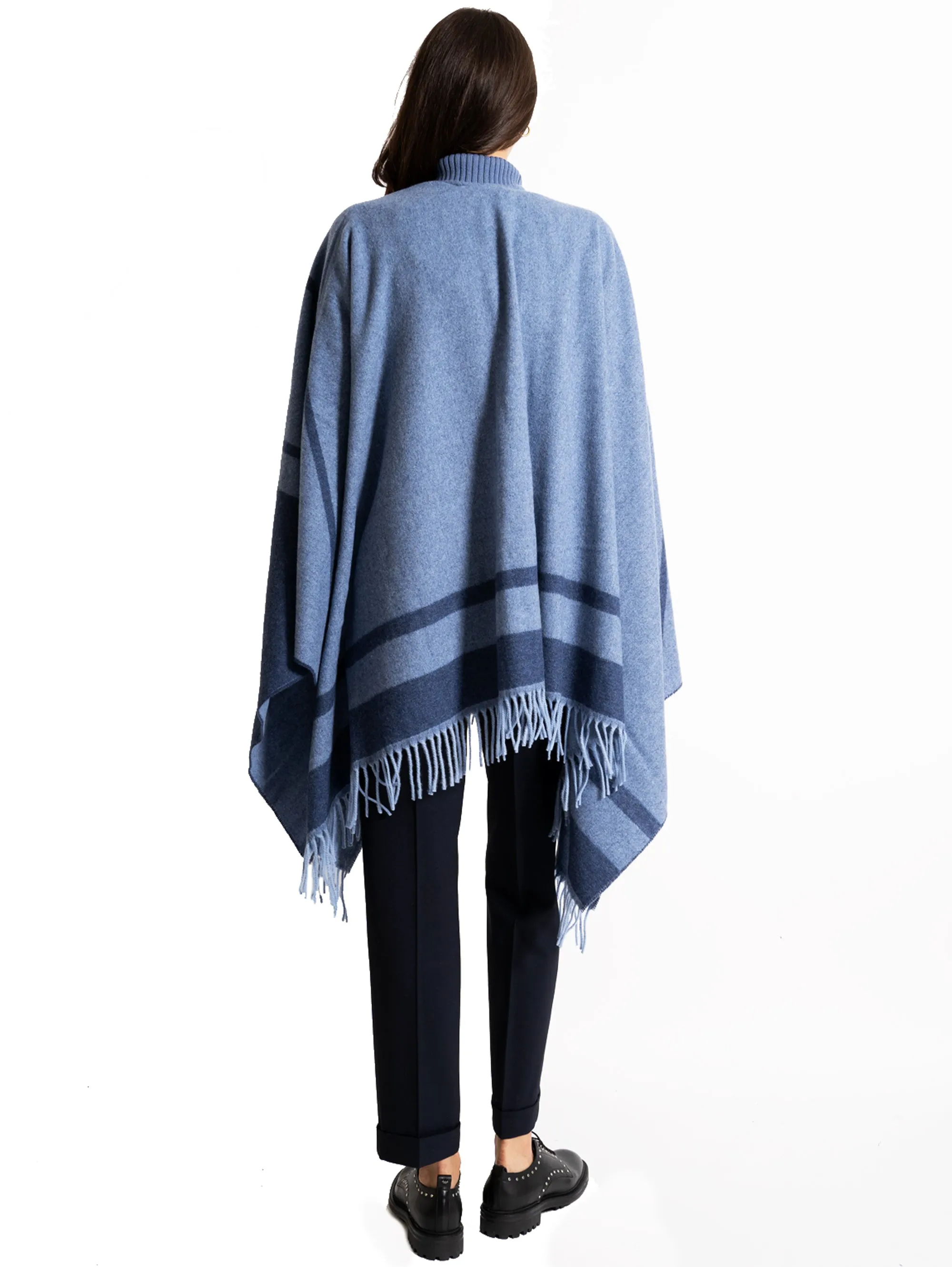 Poncho con Frange Blu