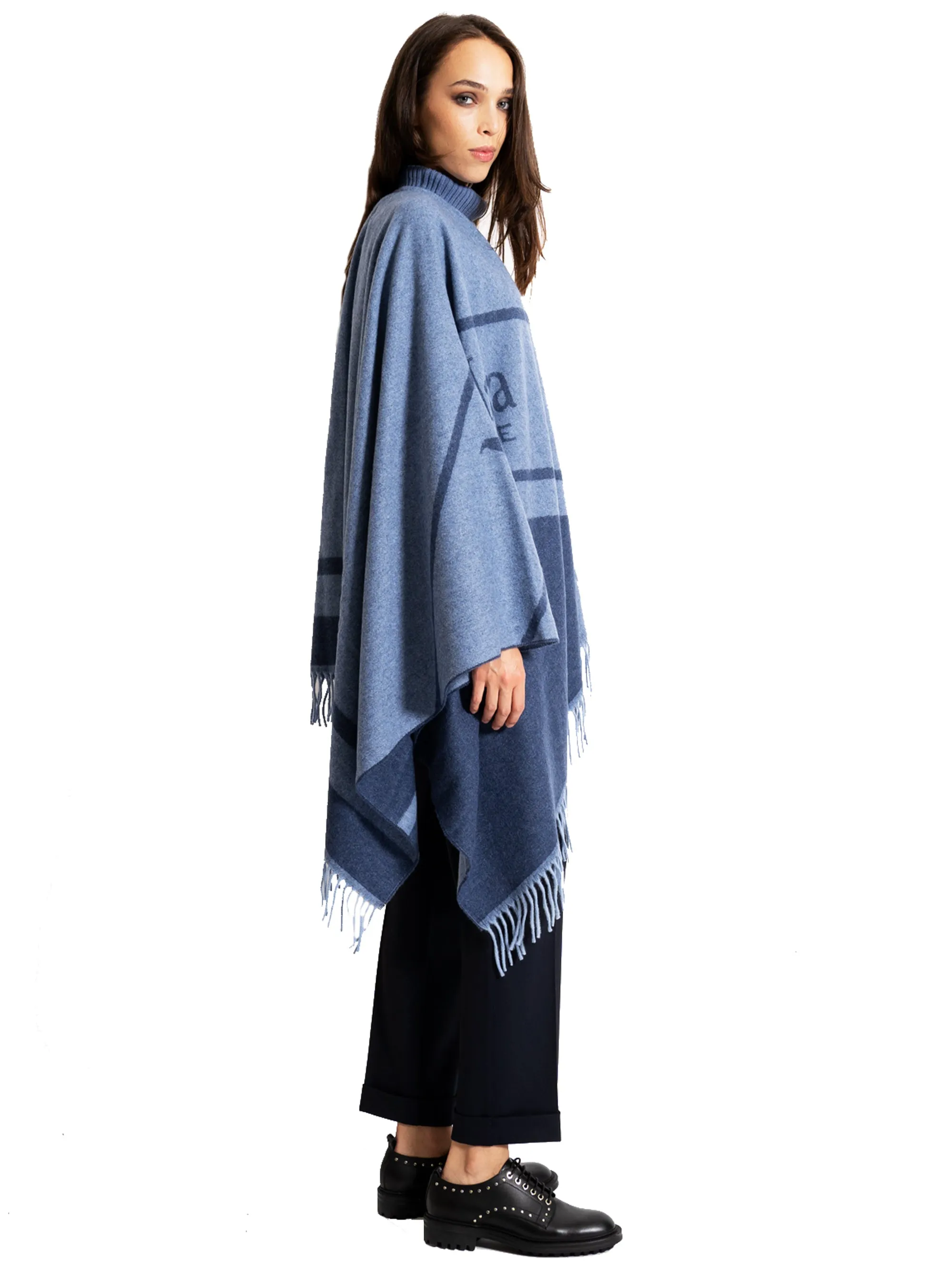 Poncho con Frange Blu