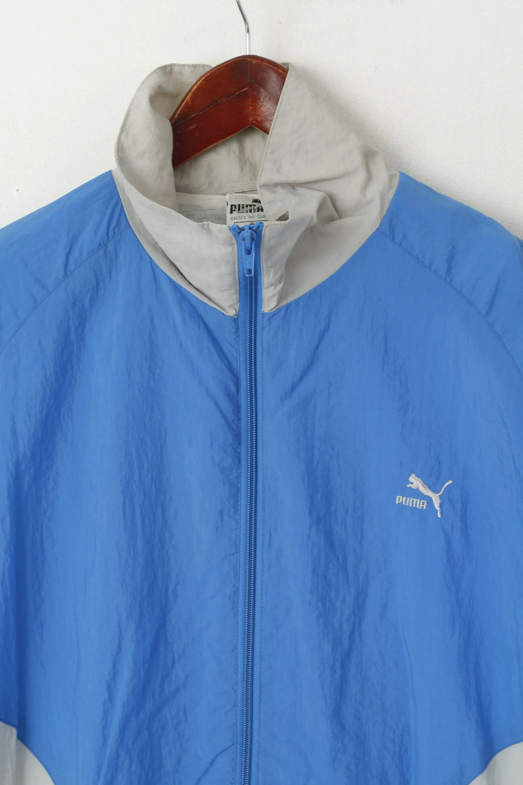 Puma Men 6 M Track Top Jacket Blue Vintage Full Zipper Oldschool Sport Nylon