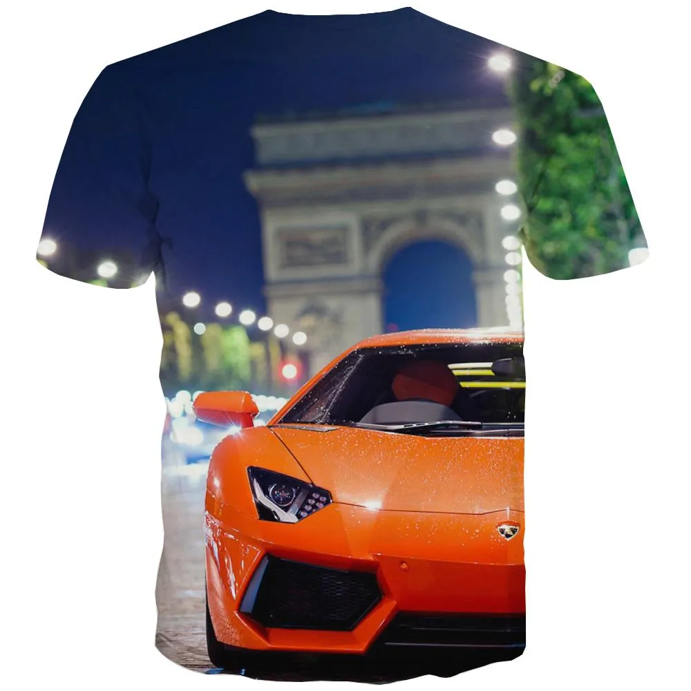 Racing Car T-shirt Men Metal Tshirts Novelty City T-shirts 3d Gray Tshirt Printed Retro Tshirts Cool