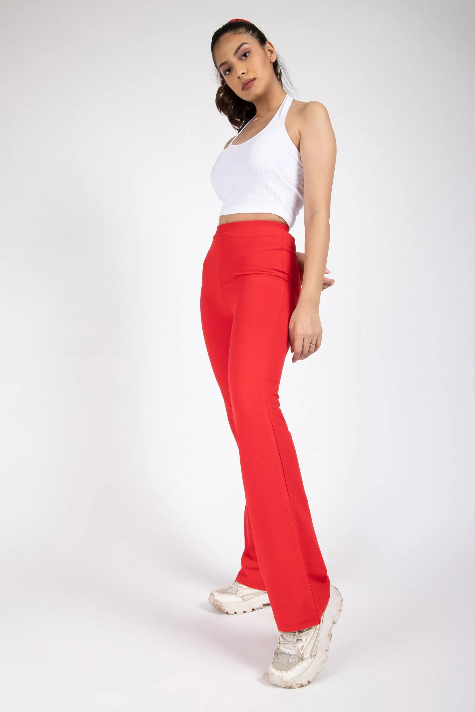 Red Flared Up Pants