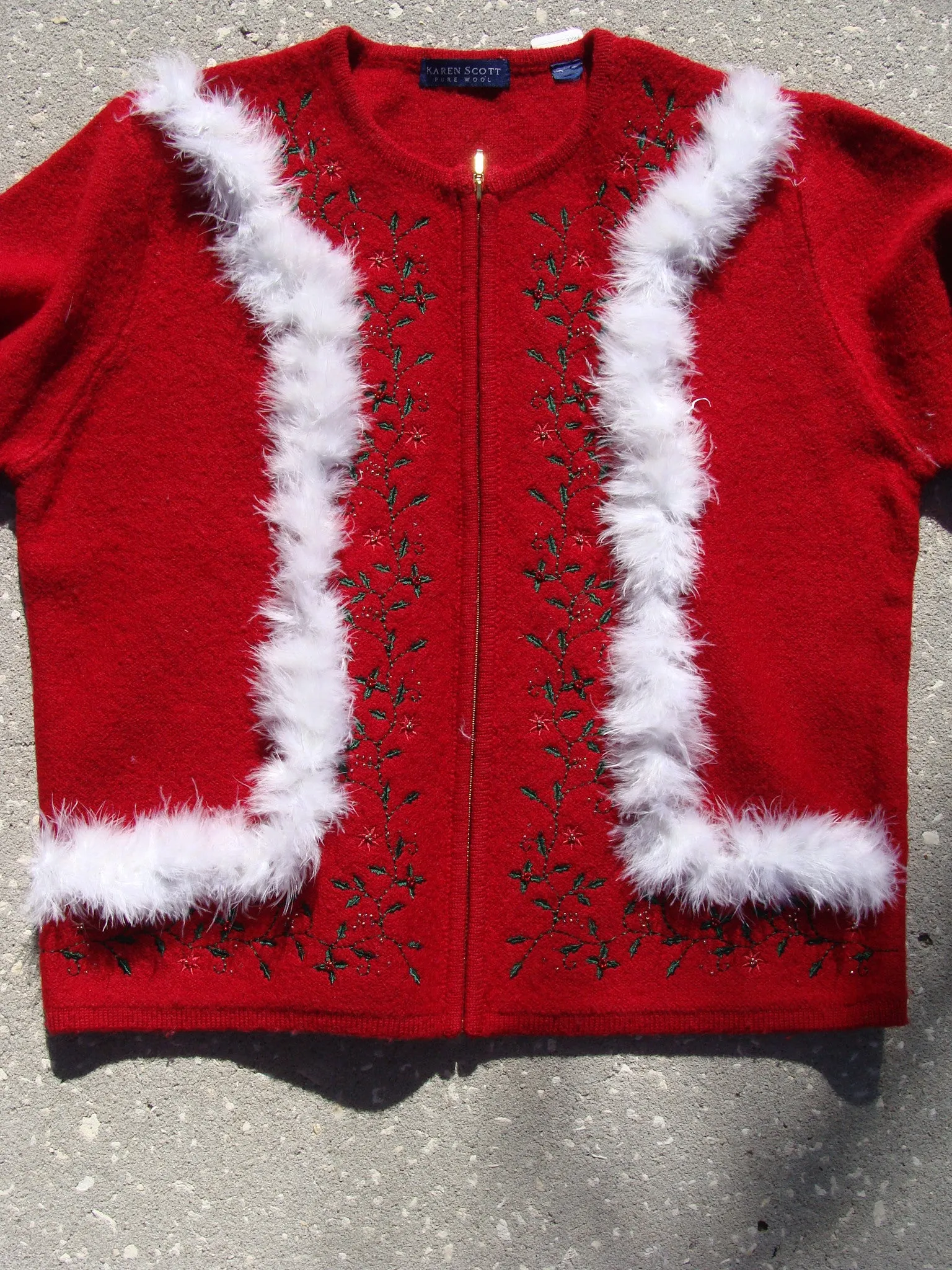 Red Wool Christmas Sweater with Ivy